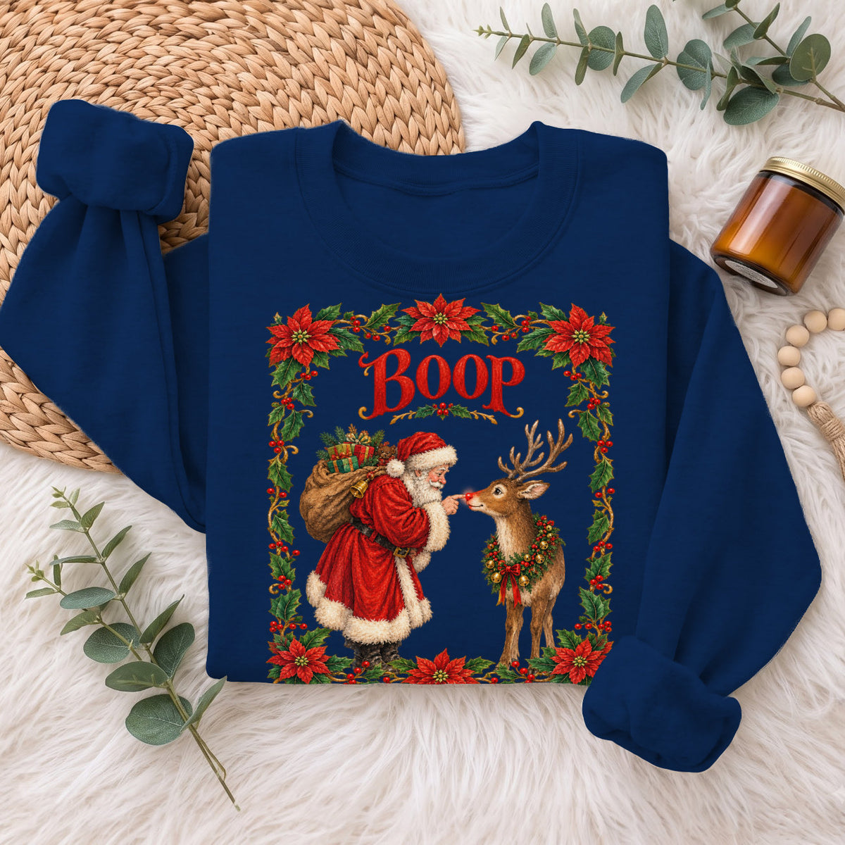 Santa Boop Reindeer Christmas Sweatshirt, Xmas Holiday Sweatshirt