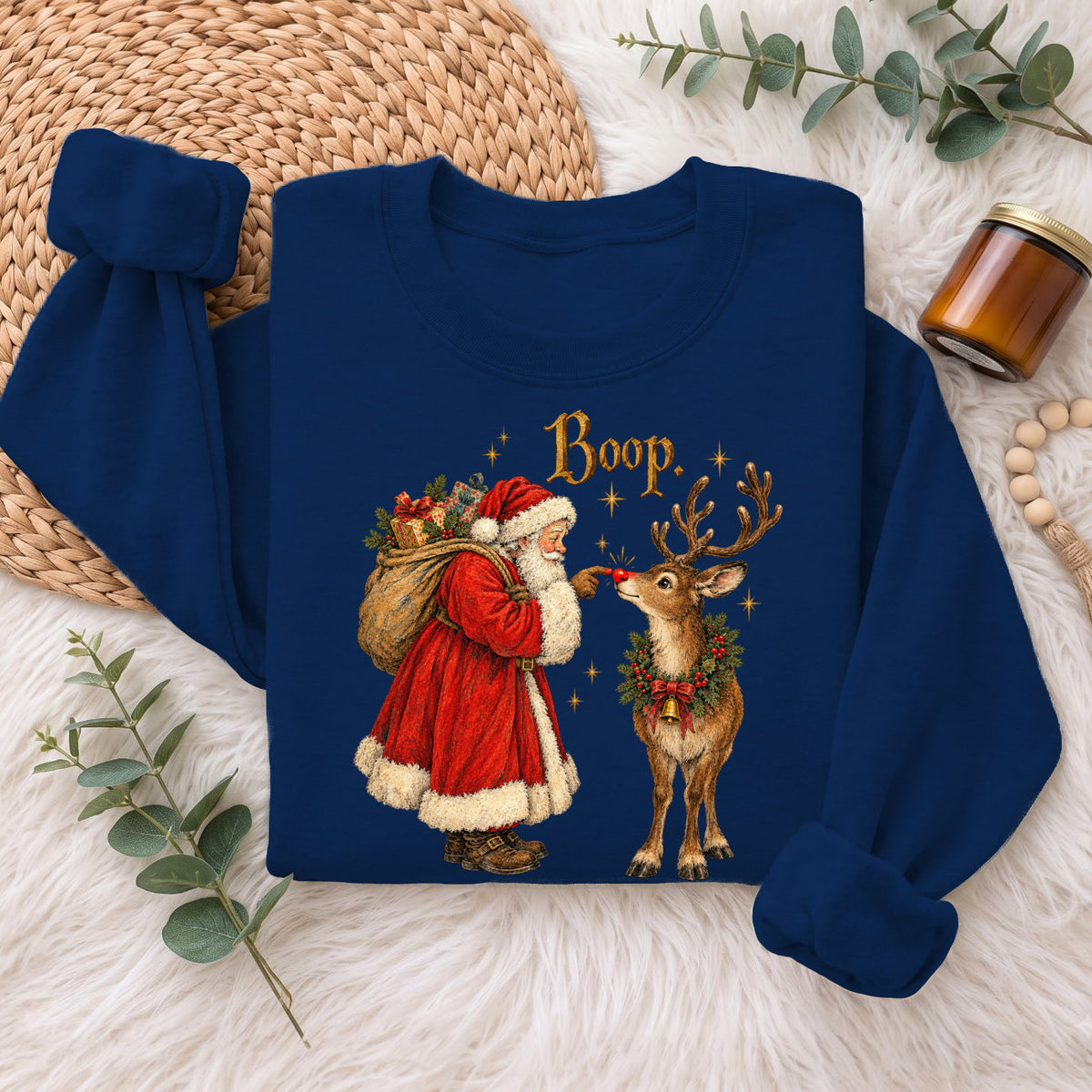 Santa Boop Reindeer Christmas Sweatshirt, Cute Xmas Holiday Top