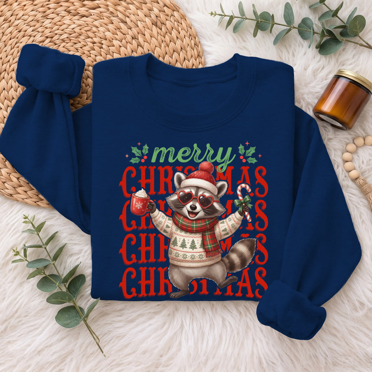 Merry Christmas Raccoon Sweatshirt, Cute Winter Holiday Shirt