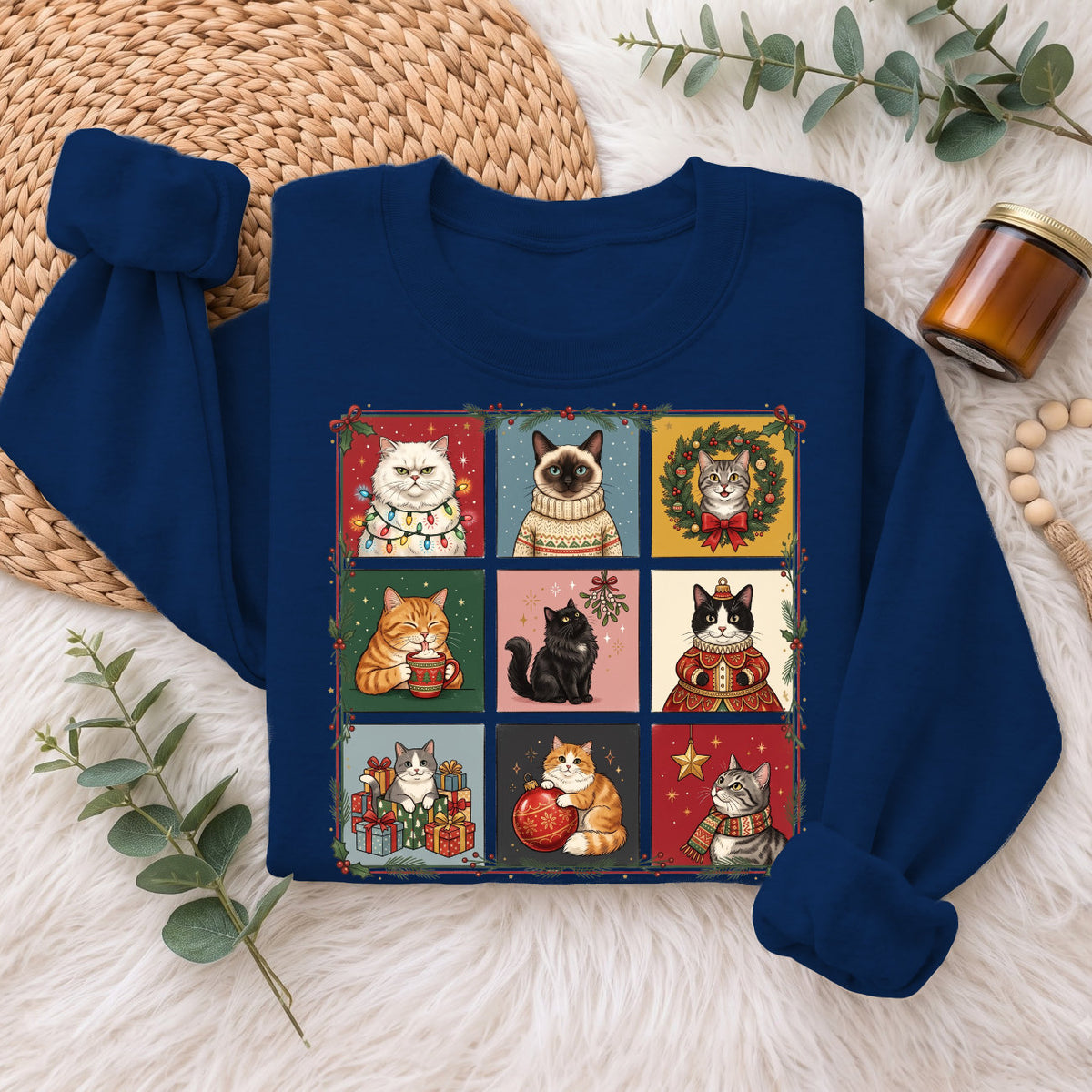 Christmas Cats Sweatshirt, Cute Kitty Holiday Sweater, Xmas Gift