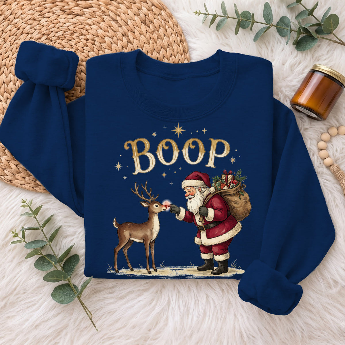 Santa Boop Reindeer Christmas Sweatshirt, Cute Xmas Holiday Top