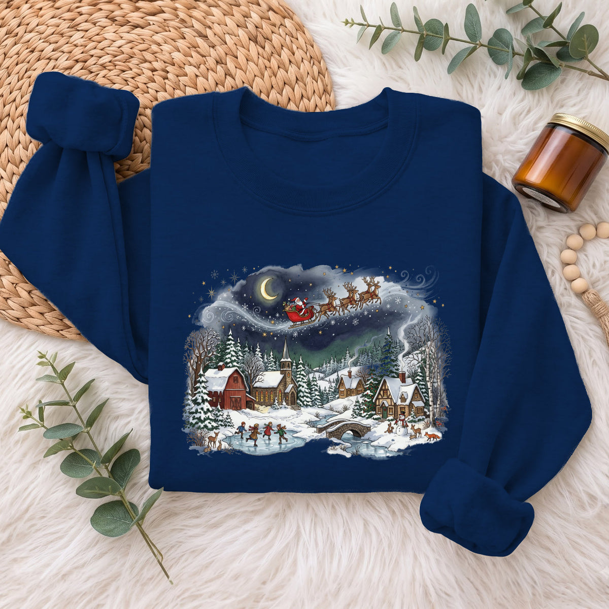 Santa Sleigh Winter Village Christmas Sweatshirt, Holiday Top
