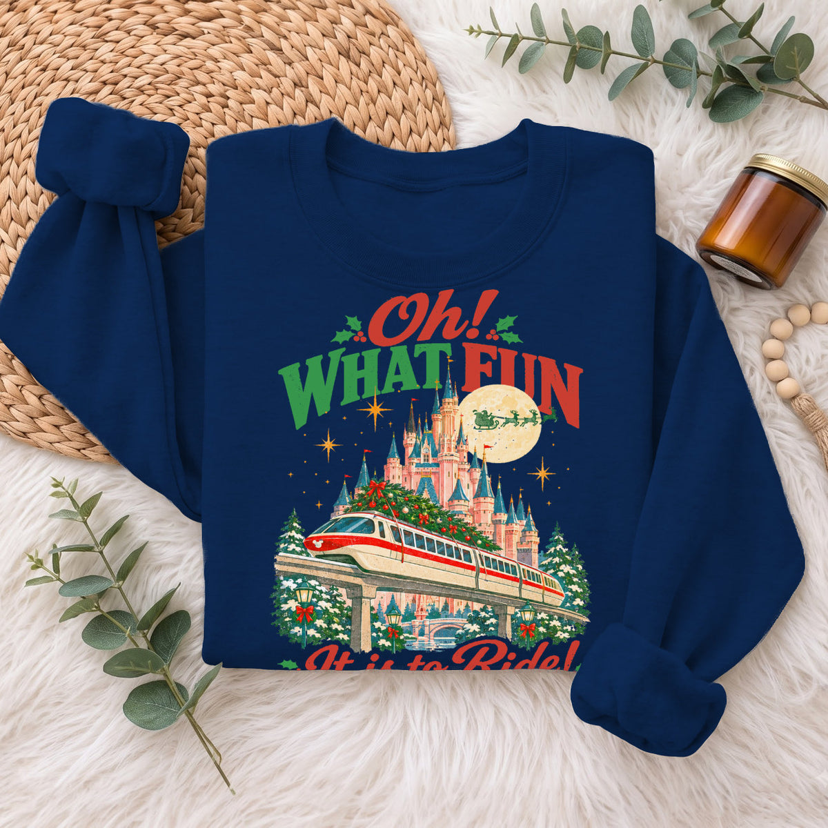 Oh What Fun Christmas Monorail Castle Sweatshirt, Holiday Top