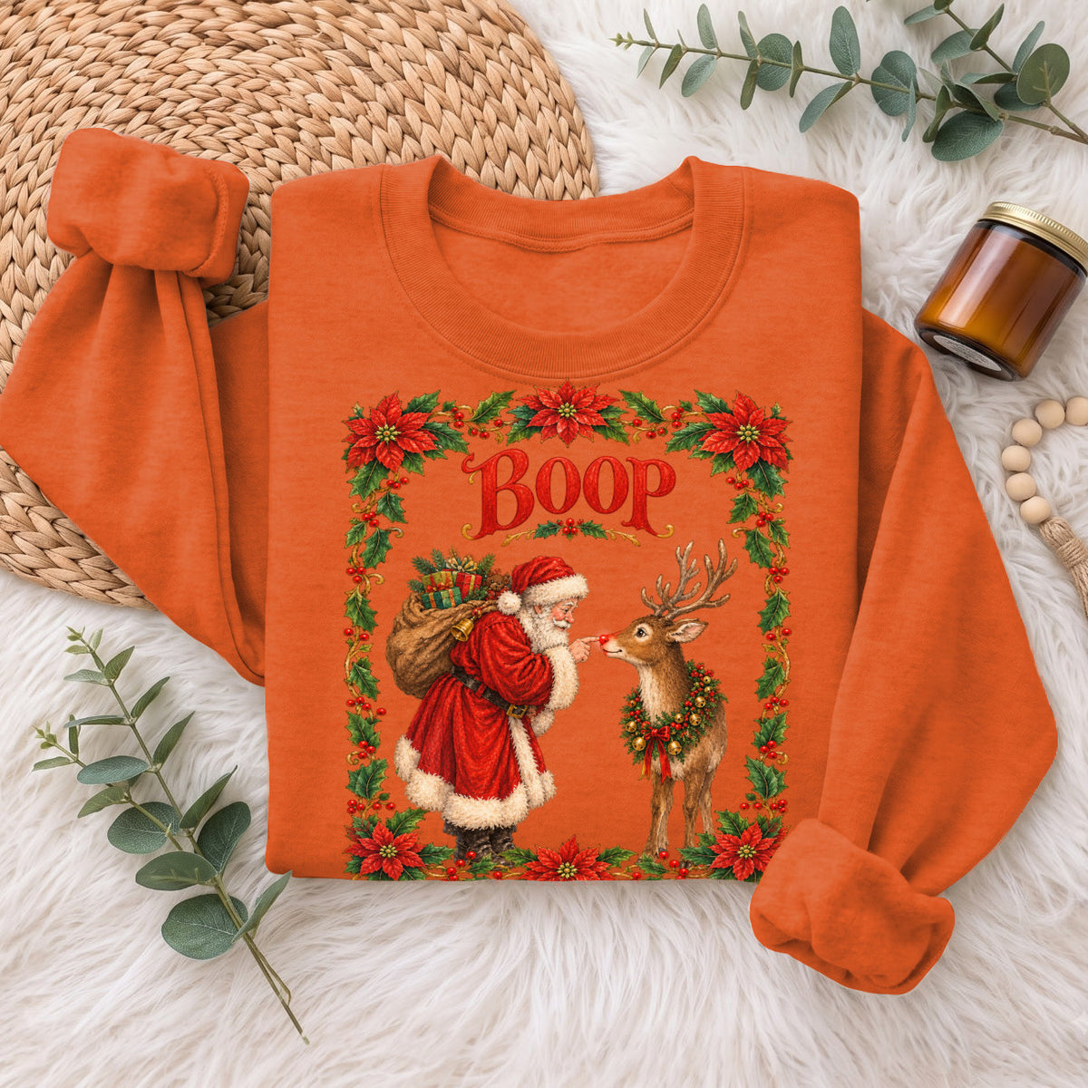 Santa Boop Reindeer Christmas Sweatshirt, Xmas Holiday Sweatshirt