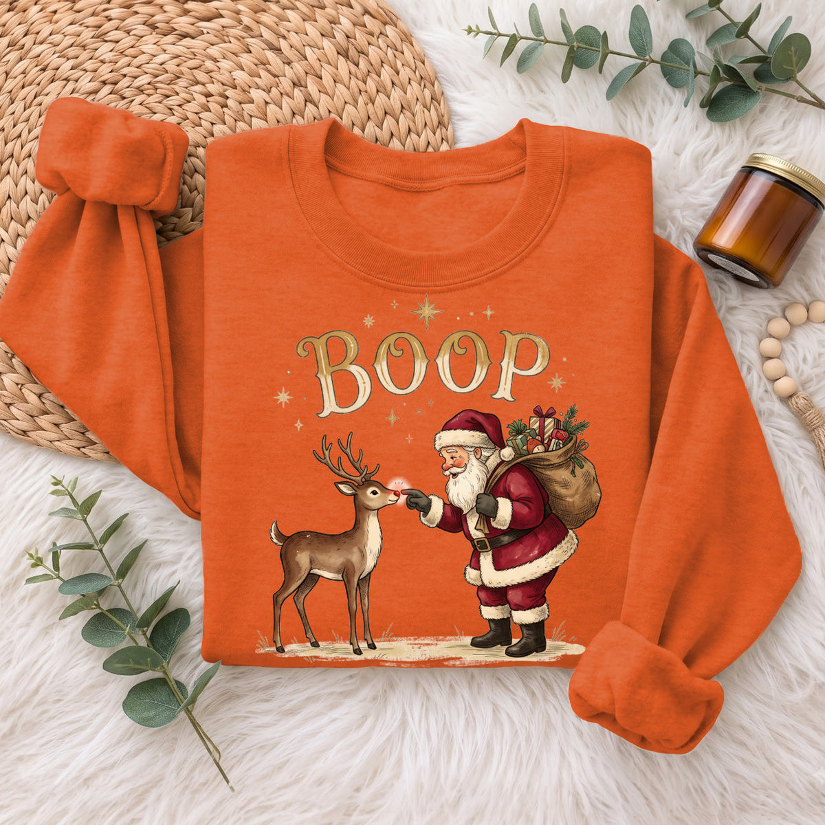 Santa Boop Reindeer Christmas Sweatshirt, Cute Xmas Holiday Top