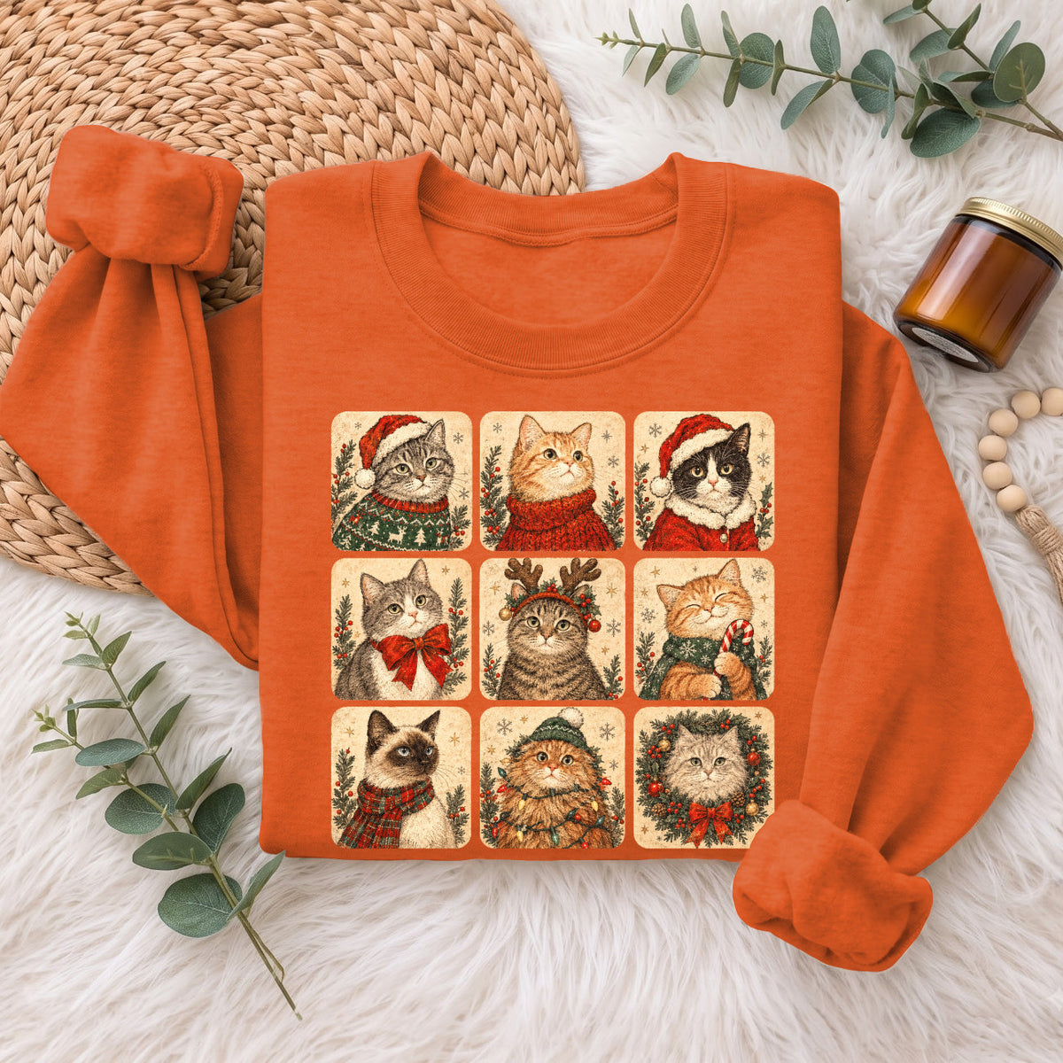 Christmas Cats Sweatshirt, Cute Kitty Holiday Sweater, Xmas Gift