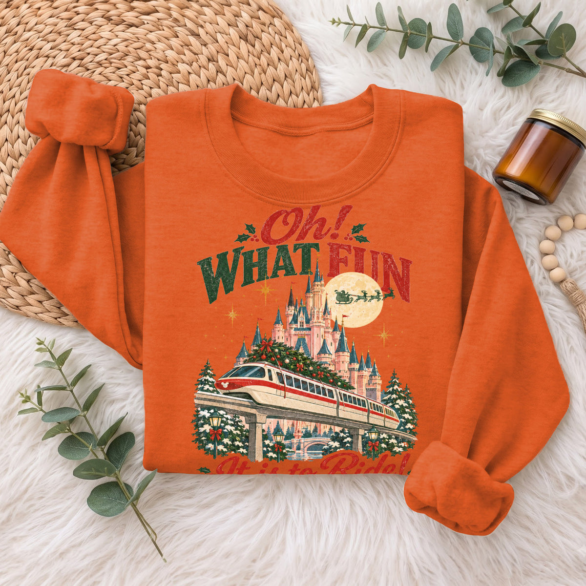 Oh What Fun Christmas Monorail Castle Sweatshirt, Holiday Top