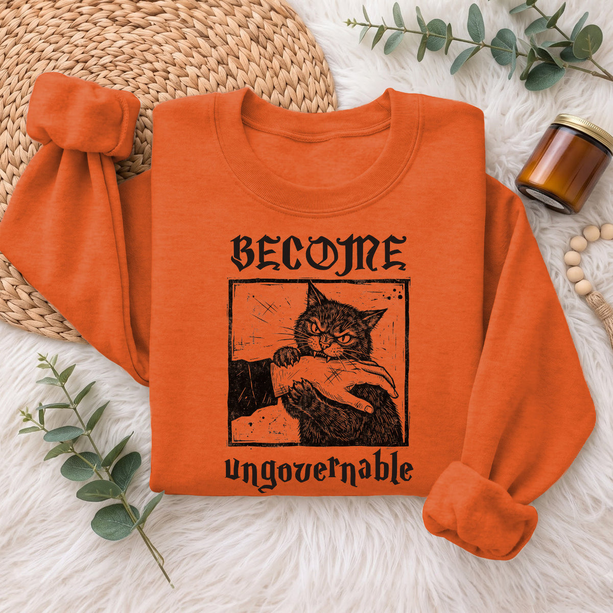 Become Ungovernable Cat Sweatshirt, Funny Cat Biting Hand Sweater
