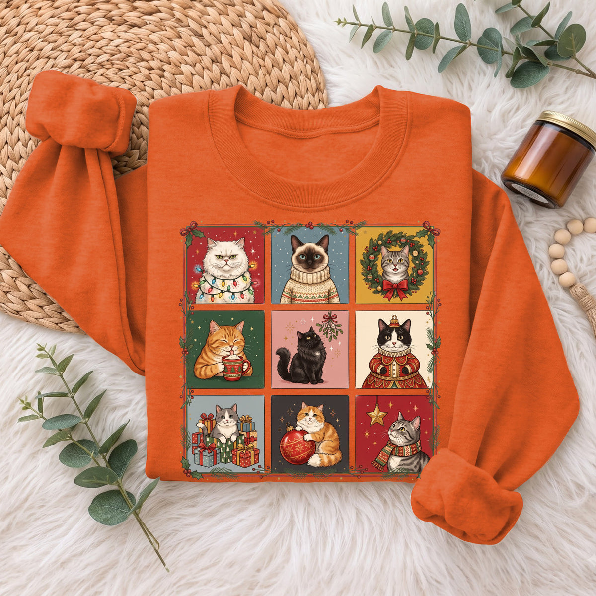 Christmas Cats Sweatshirt, Cute Kitty Holiday Sweater, Xmas Gift