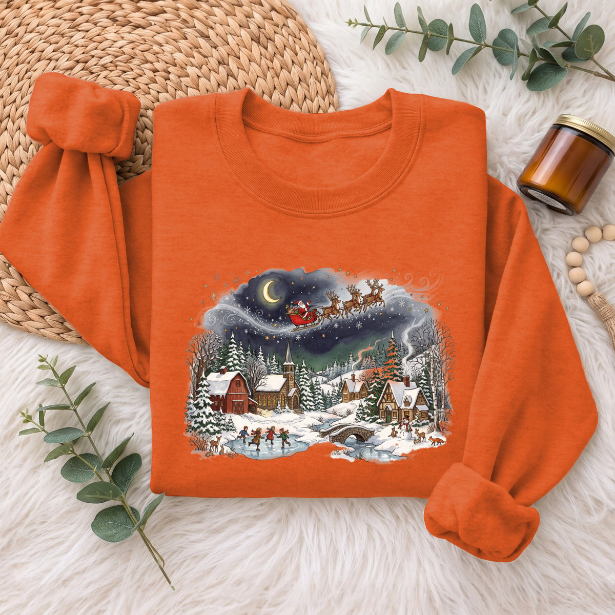 Santa Sleigh Winter Village Christmas Sweatshirt, Holiday Top