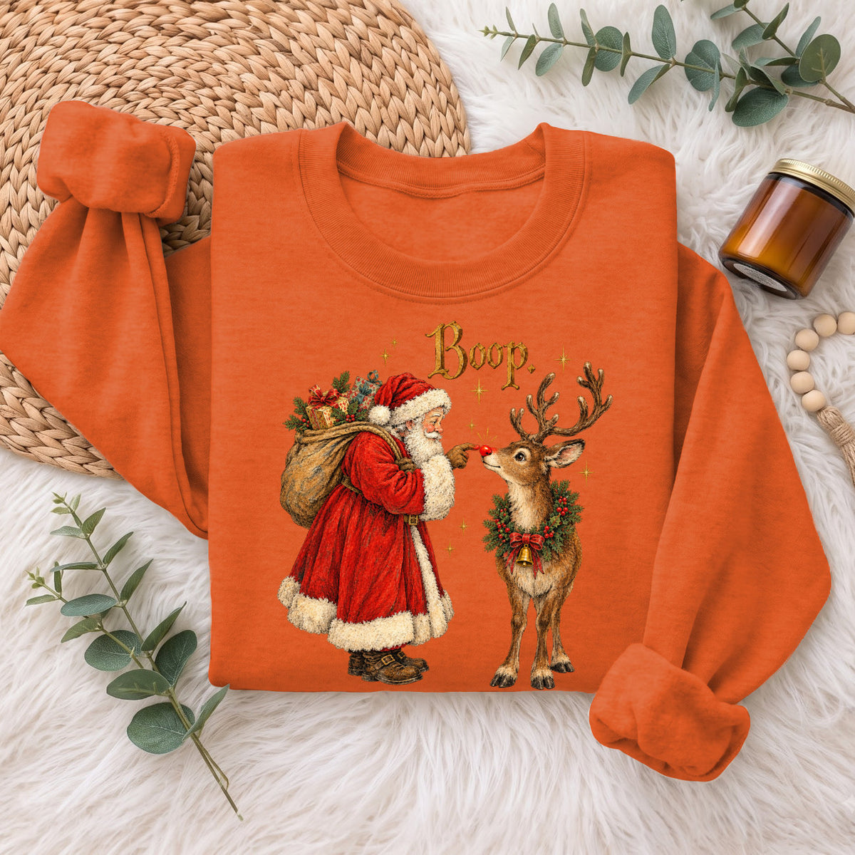 Santa Boop Reindeer Christmas Sweatshirt, Cute Xmas Holiday Top