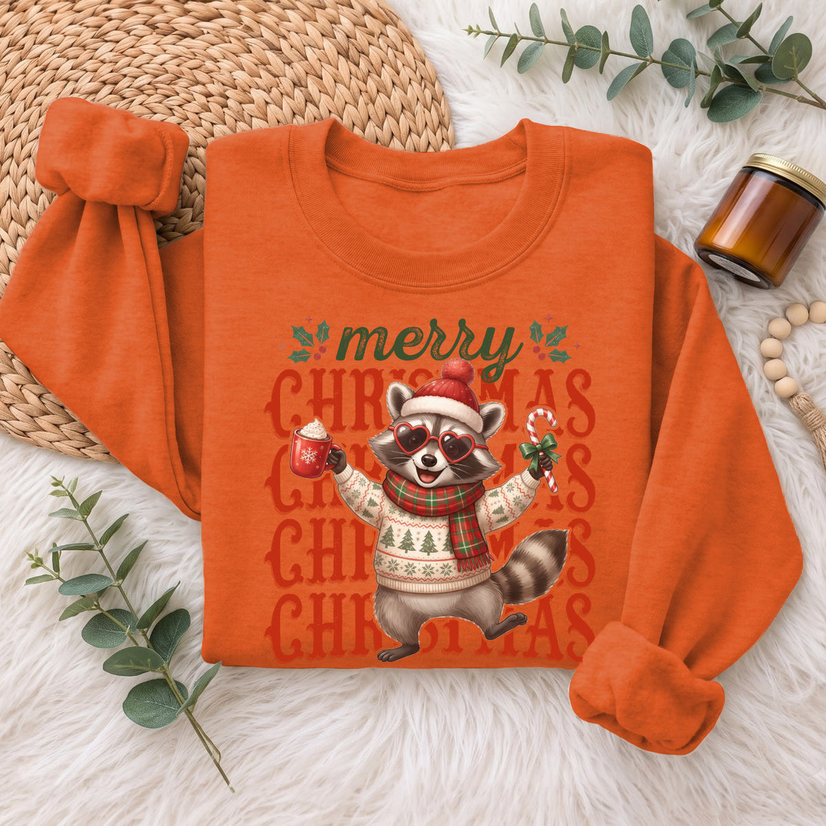 Merry Christmas Raccoon Sweatshirt, Cute Winter Holiday Shirt