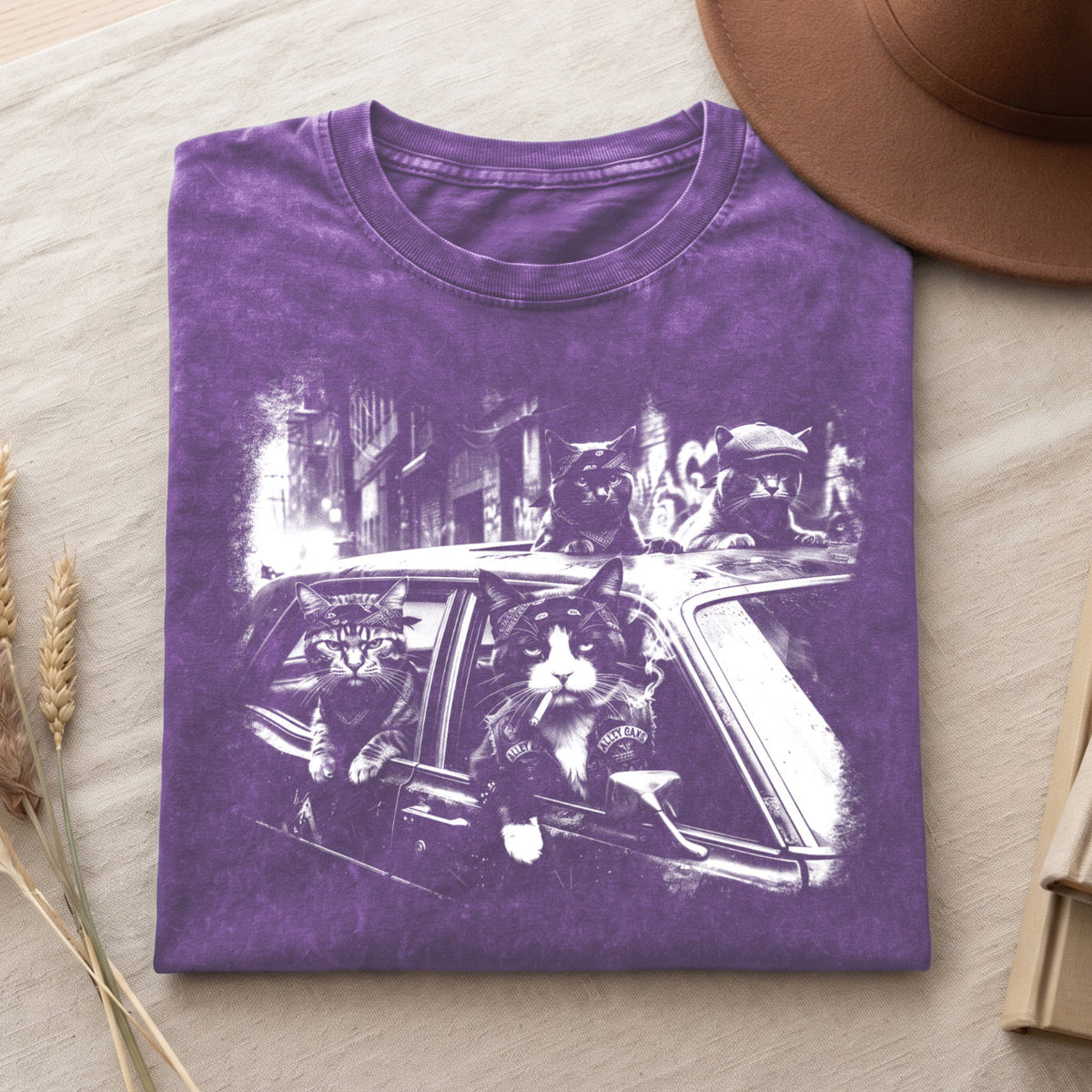 Gangster Cats in Car T-Shirt, Funny Cat Retro Graphic Shirt, Top