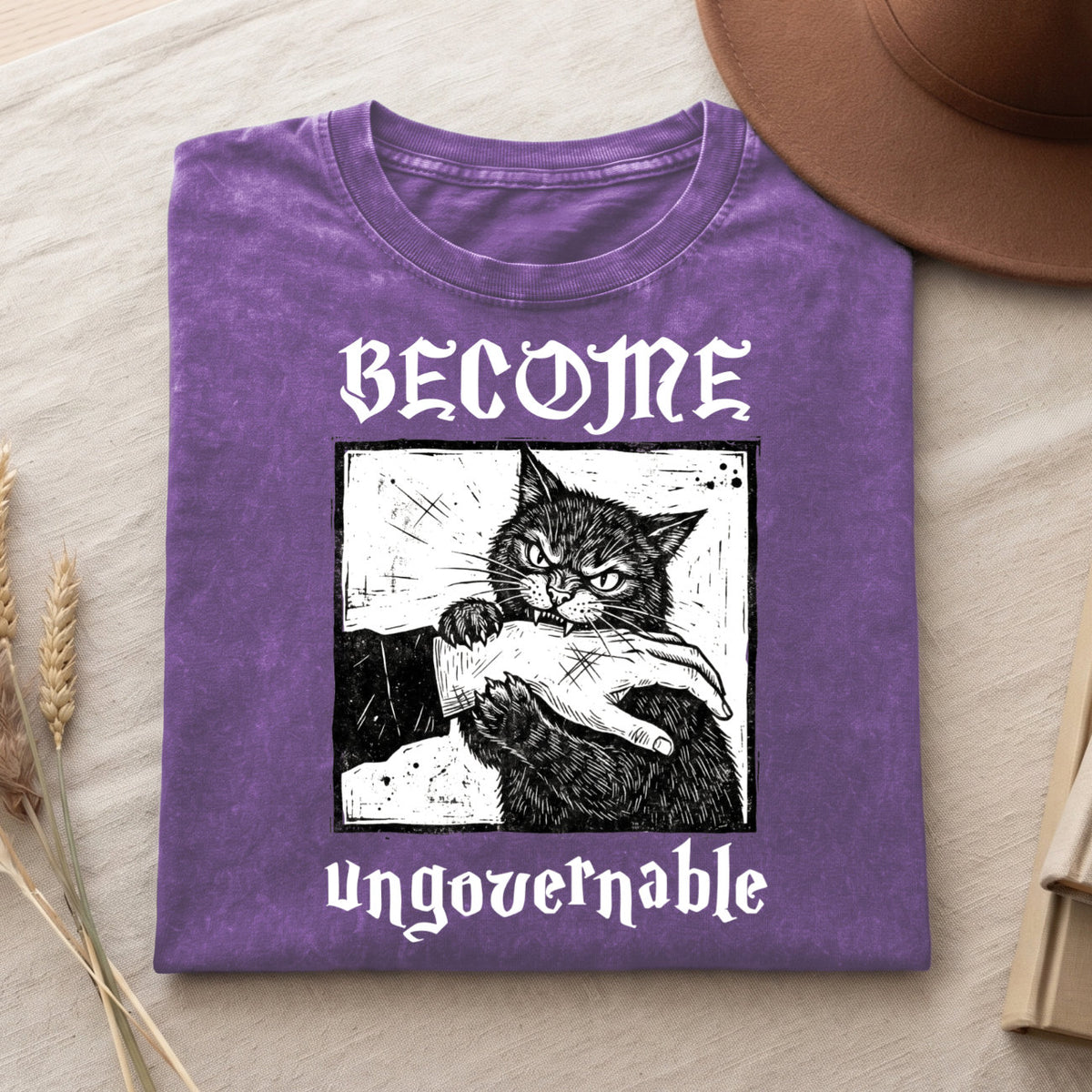 Become Ungovernable Cat T-Shirt, Funny Cat Biting Hand Shirt