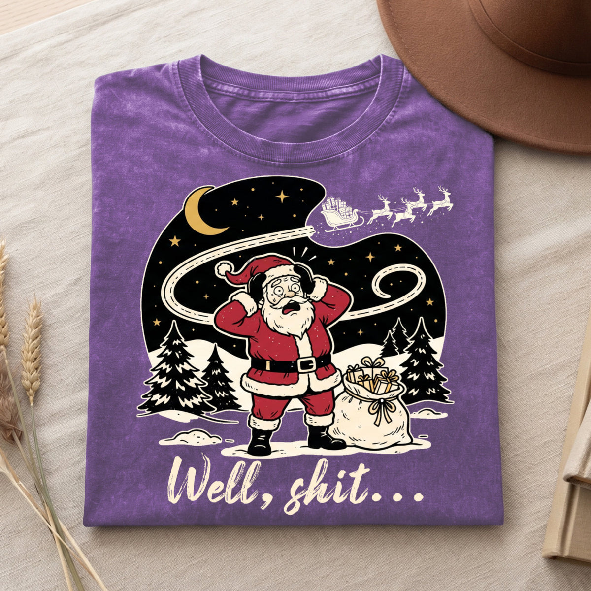 Well Shit Santa Christmas T-Shirt, Funny Xmas Holiday Top