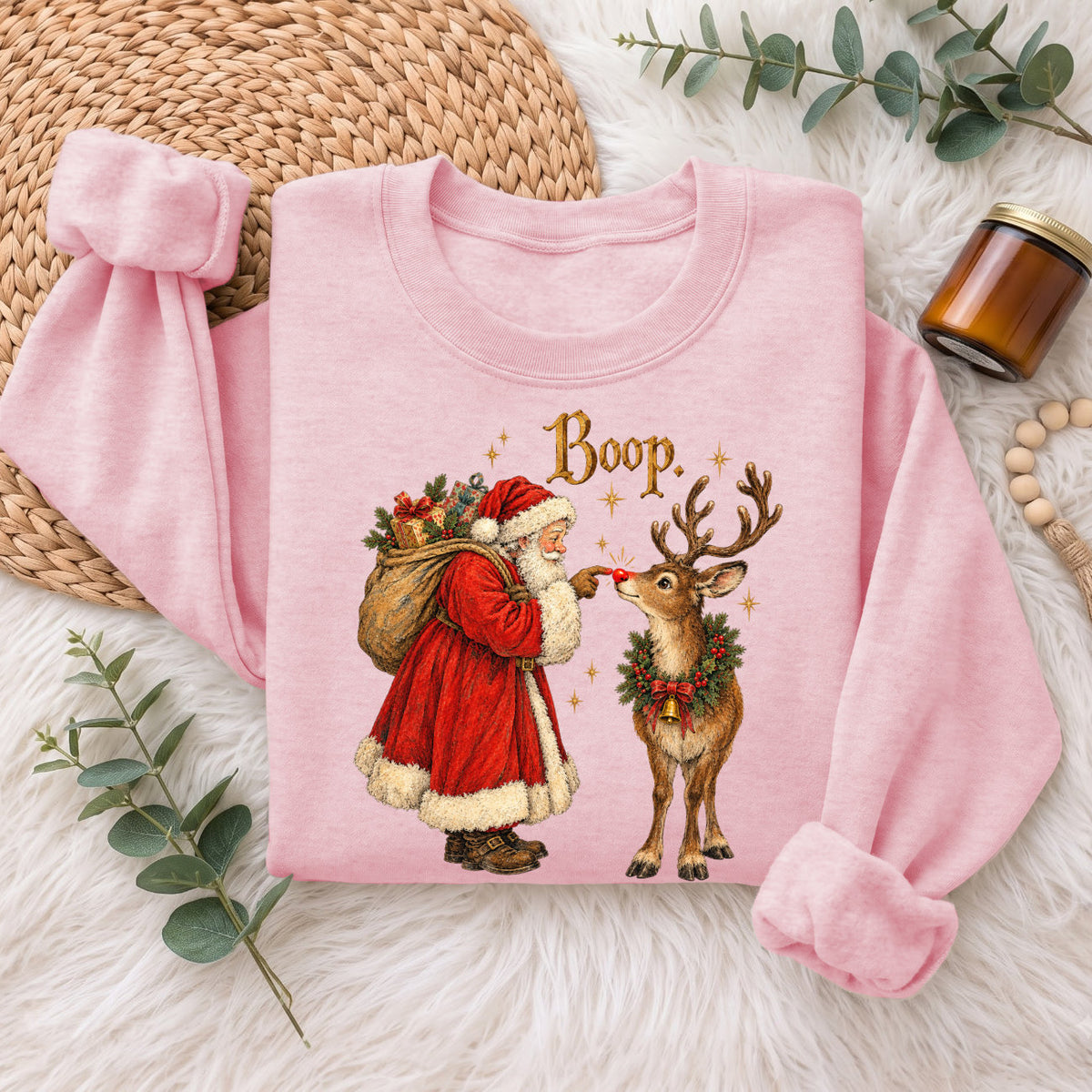 Santa Boop Reindeer Christmas Sweatshirt, Cute Xmas Holiday Top