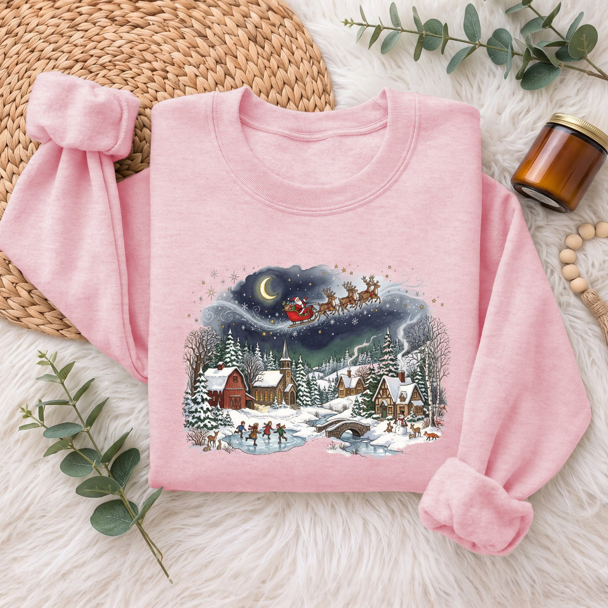 Santa Sleigh Winter Village Christmas Sweatshirt, Holiday Top