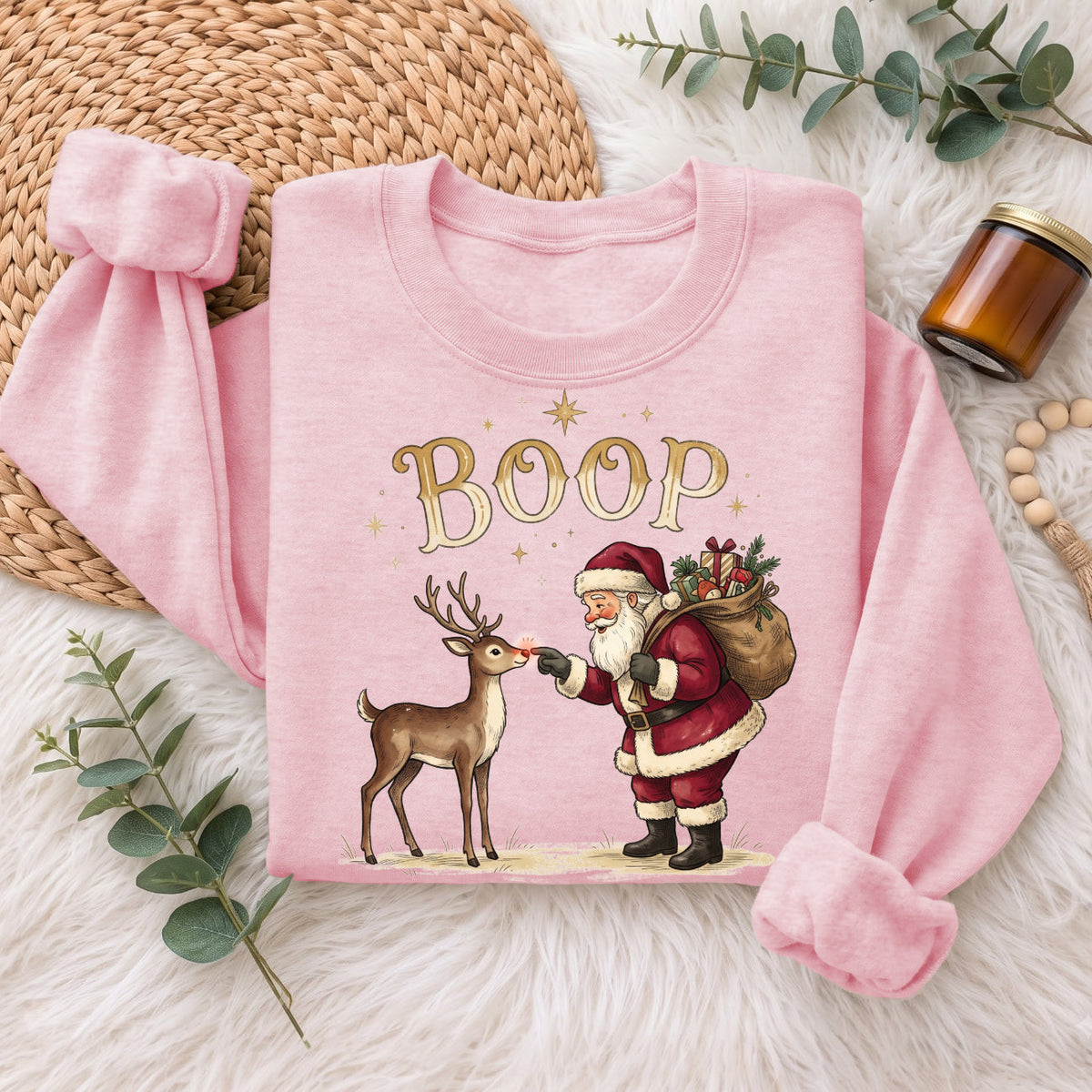 Santa Boop Reindeer Christmas Sweatshirt, Cute Xmas Holiday Top