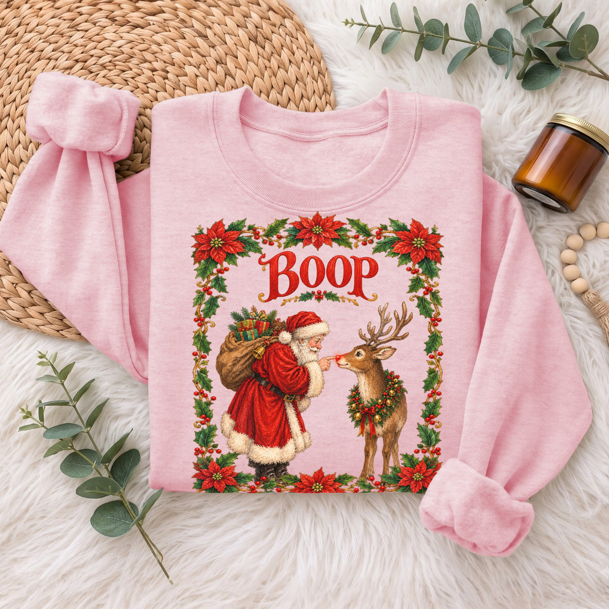 Santa Boop Reindeer Christmas Sweatshirt, Xmas Holiday Sweatshirt