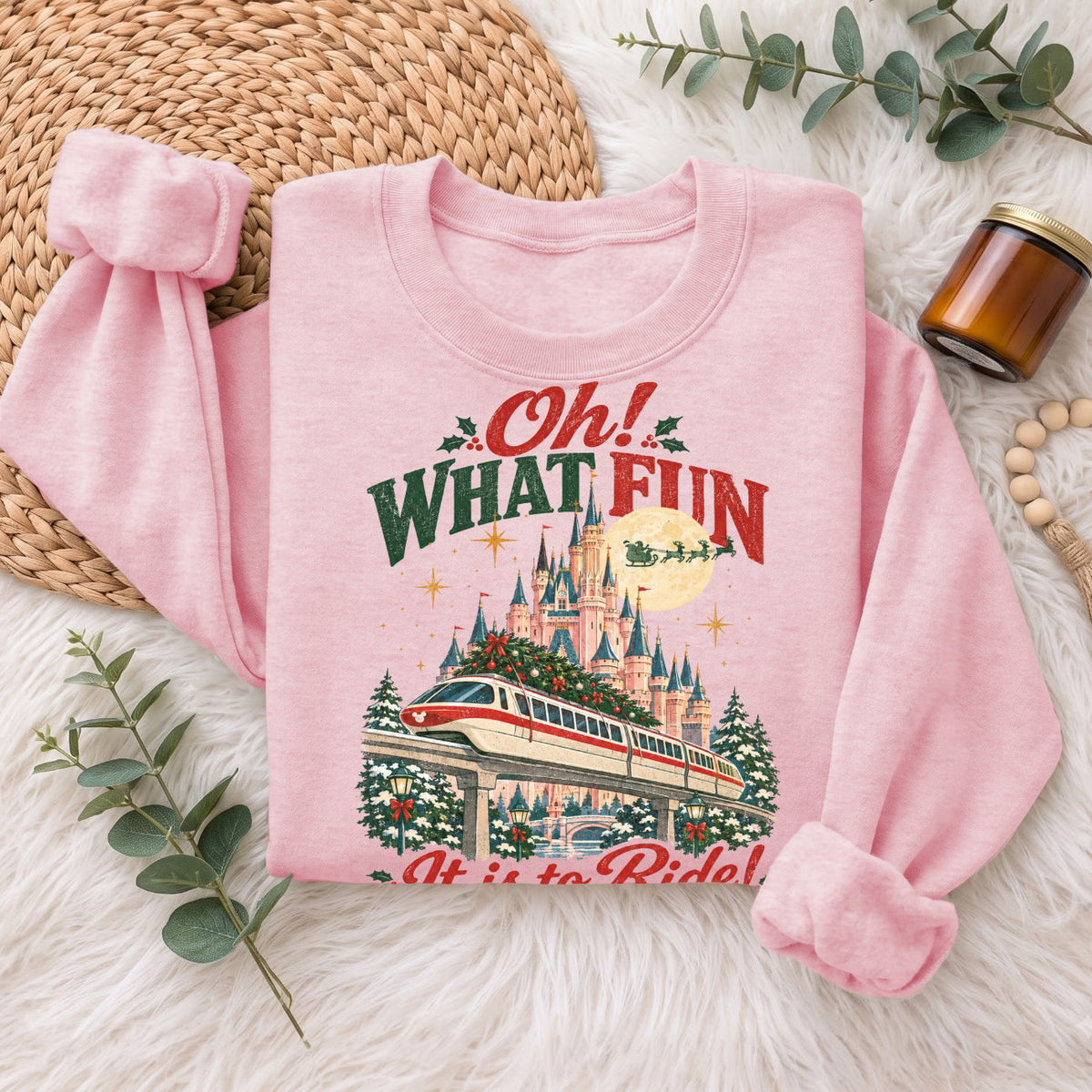 Oh What Fun Christmas Monorail Castle Sweatshirt, Holiday Top