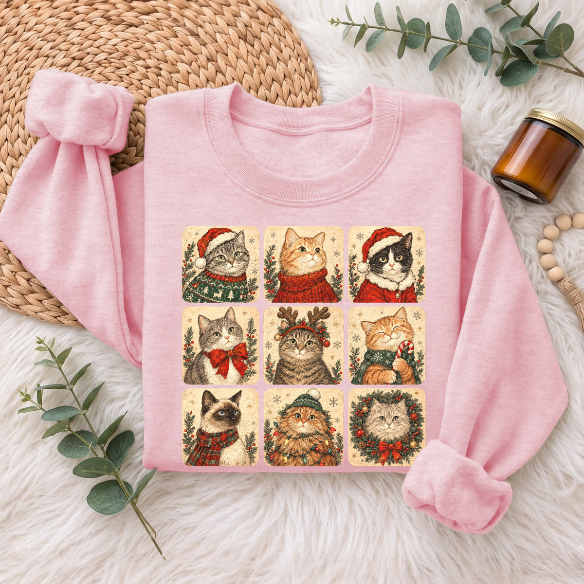 Christmas Cats Sweatshirt, Cute Kitty Holiday Sweater, Xmas Gift
