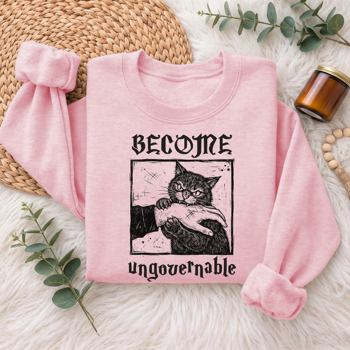 Become Ungovernable Cat Sweatshirt, Funny Cat Biting Hand Sweater