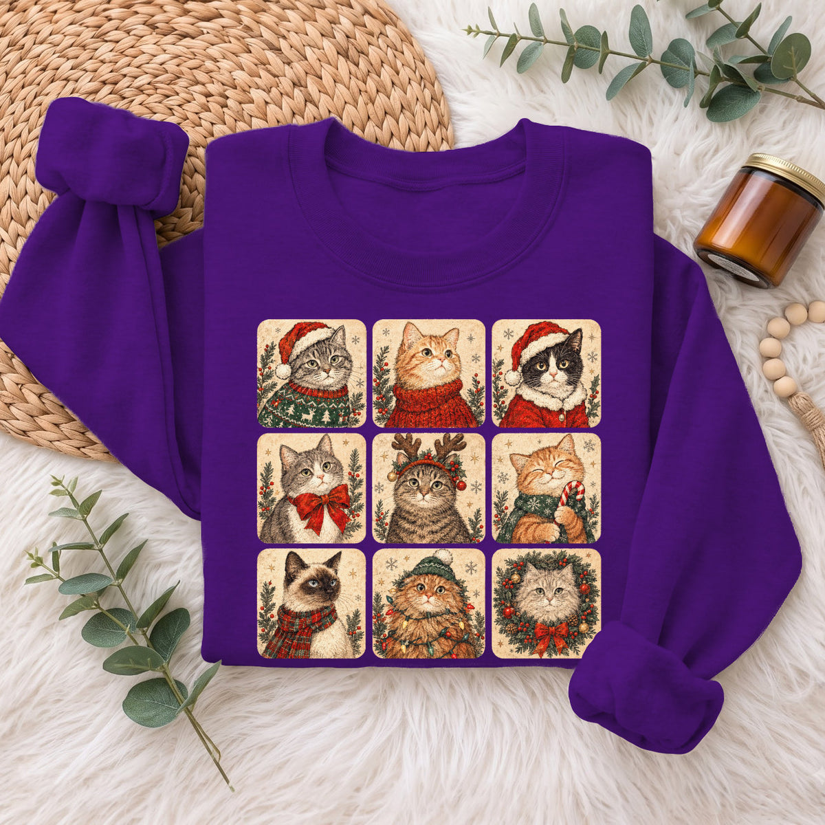 Christmas Cats Sweatshirt, Cute Kitty Holiday Sweater, Xmas Gift