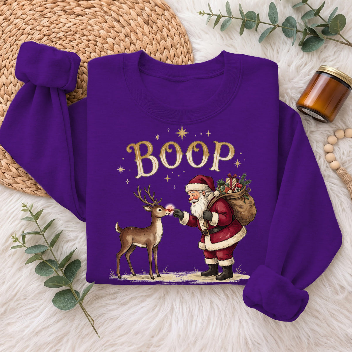 Santa Boop Reindeer Christmas Sweatshirt, Cute Xmas Holiday Top