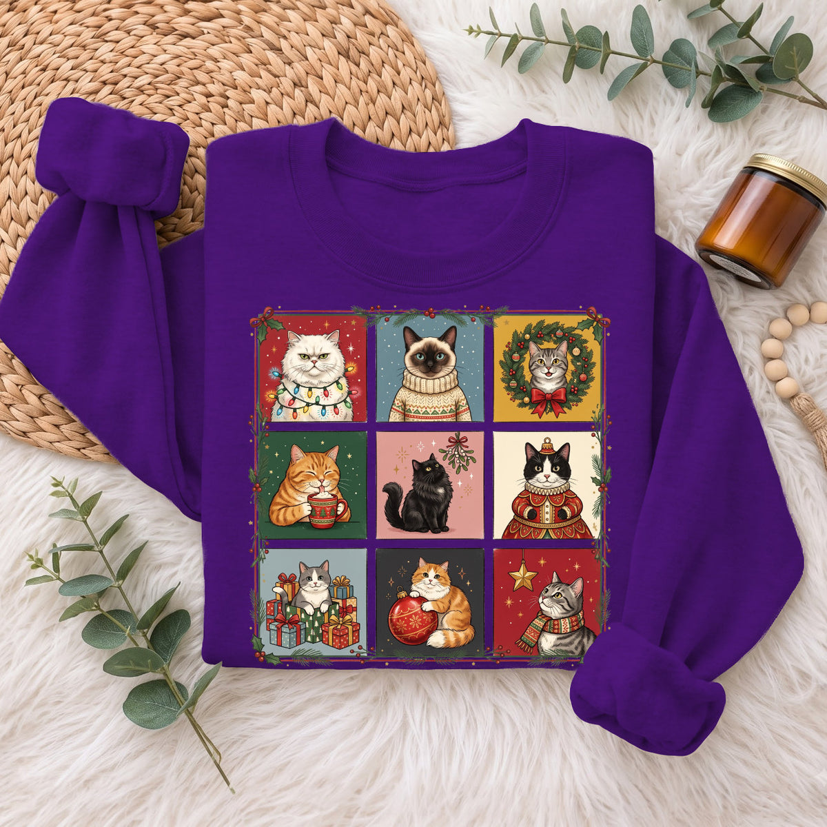 Christmas Cats Sweatshirt, Cute Kitty Holiday Sweater, Xmas Gift
