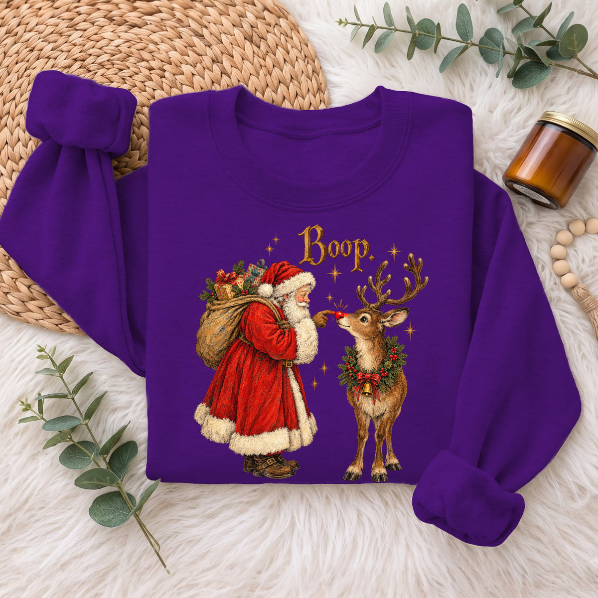 Santa Boop Reindeer Christmas Sweatshirt, Cute Xmas Holiday Top