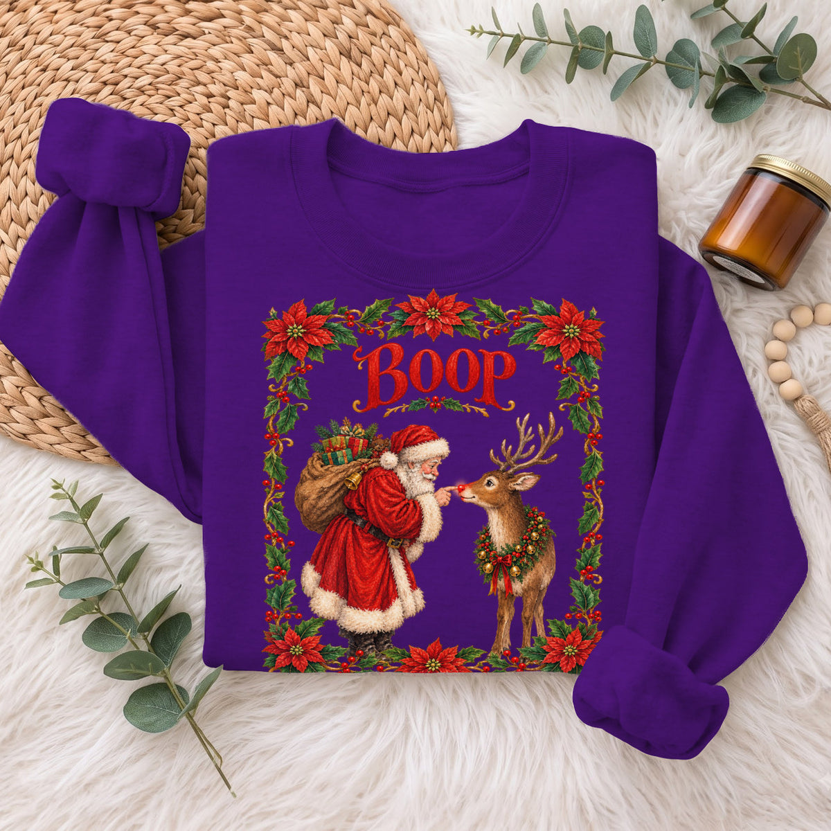 Santa Boop Reindeer Christmas Sweatshirt, Xmas Holiday Sweatshirt