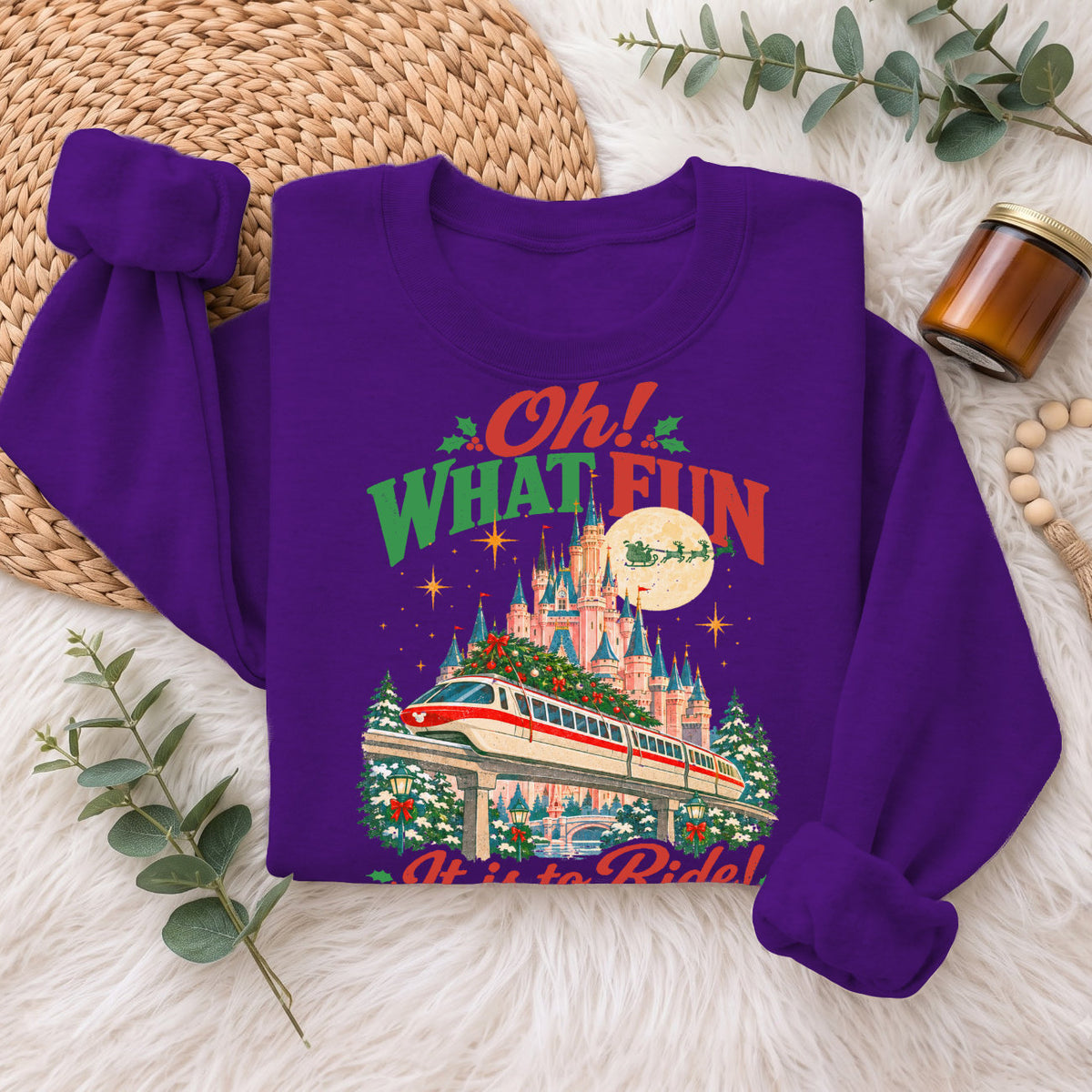 Oh What Fun Christmas Monorail Castle Sweatshirt, Holiday Top