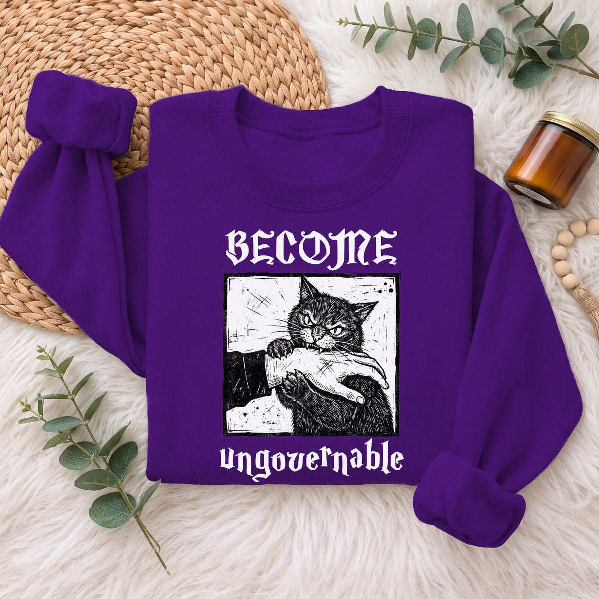 Become Ungovernable Cat Sweatshirt, Funny Cat Biting Hand Sweater