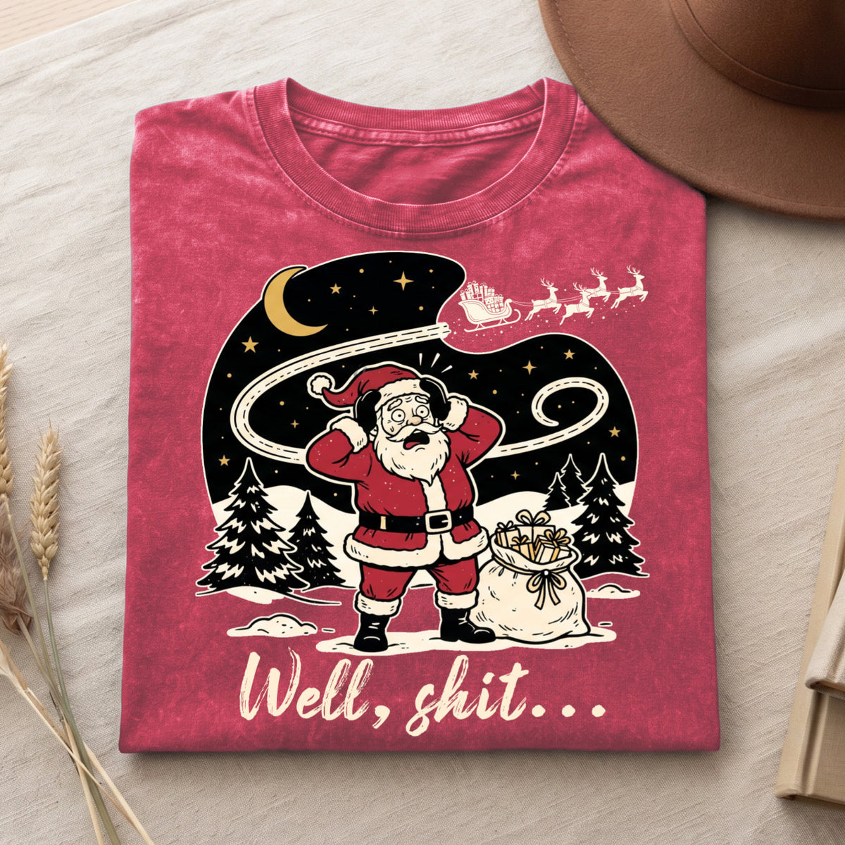 Well Shit Santa Christmas T-Shirt, Funny Xmas Holiday Top