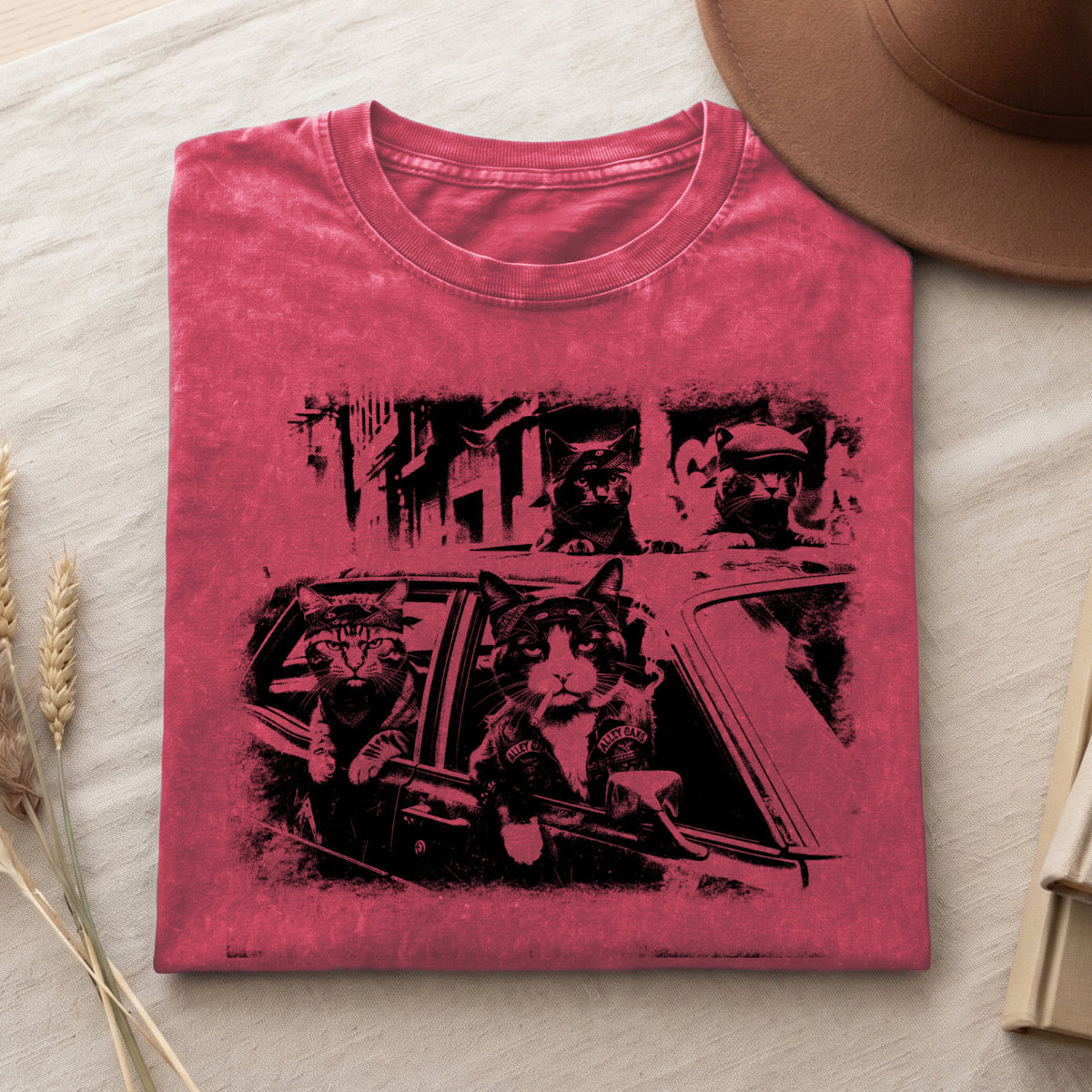 Gangster Cats in Car T-Shirt, Funny Cat Retro Graphic Shirt, Top