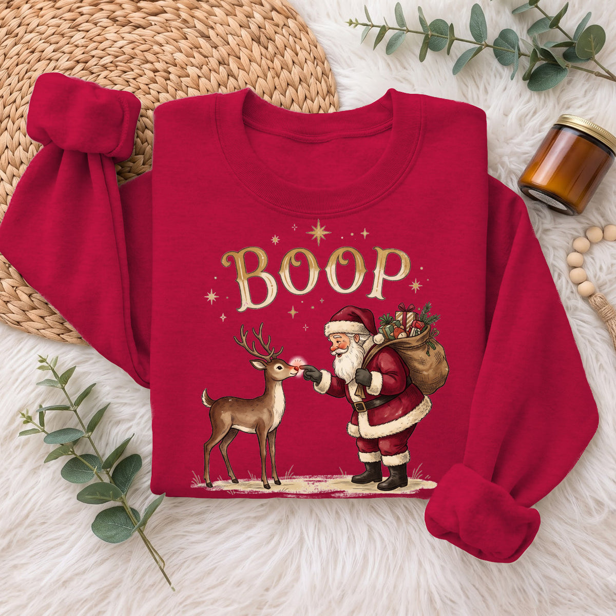 Santa Boop Reindeer Christmas Sweatshirt, Cute Xmas Holiday Top