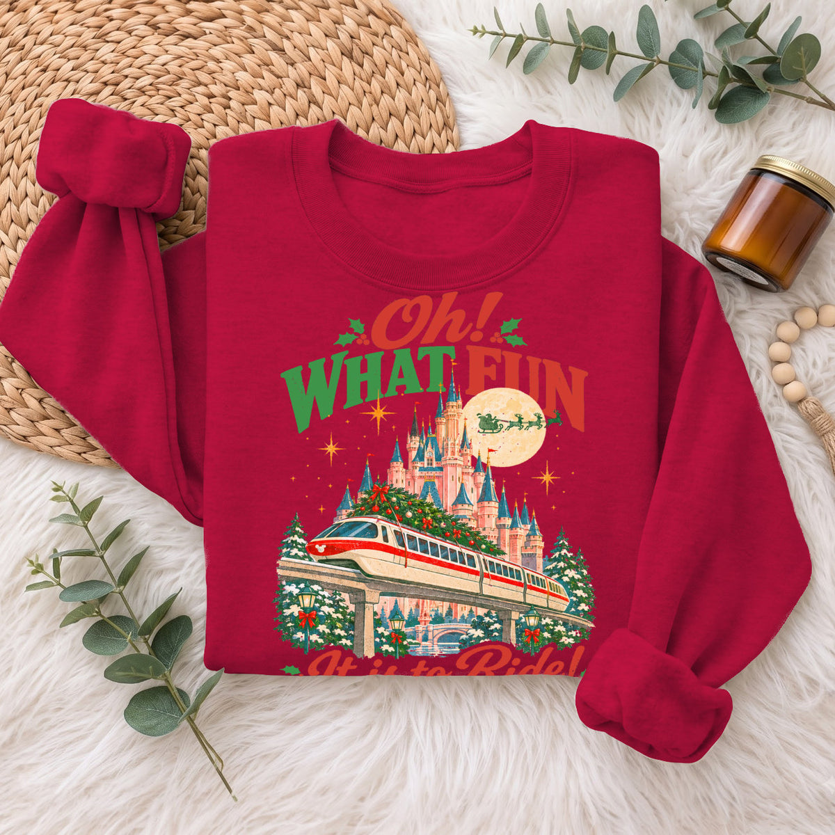 Oh What Fun Christmas Monorail Castle Sweatshirt, Holiday Top