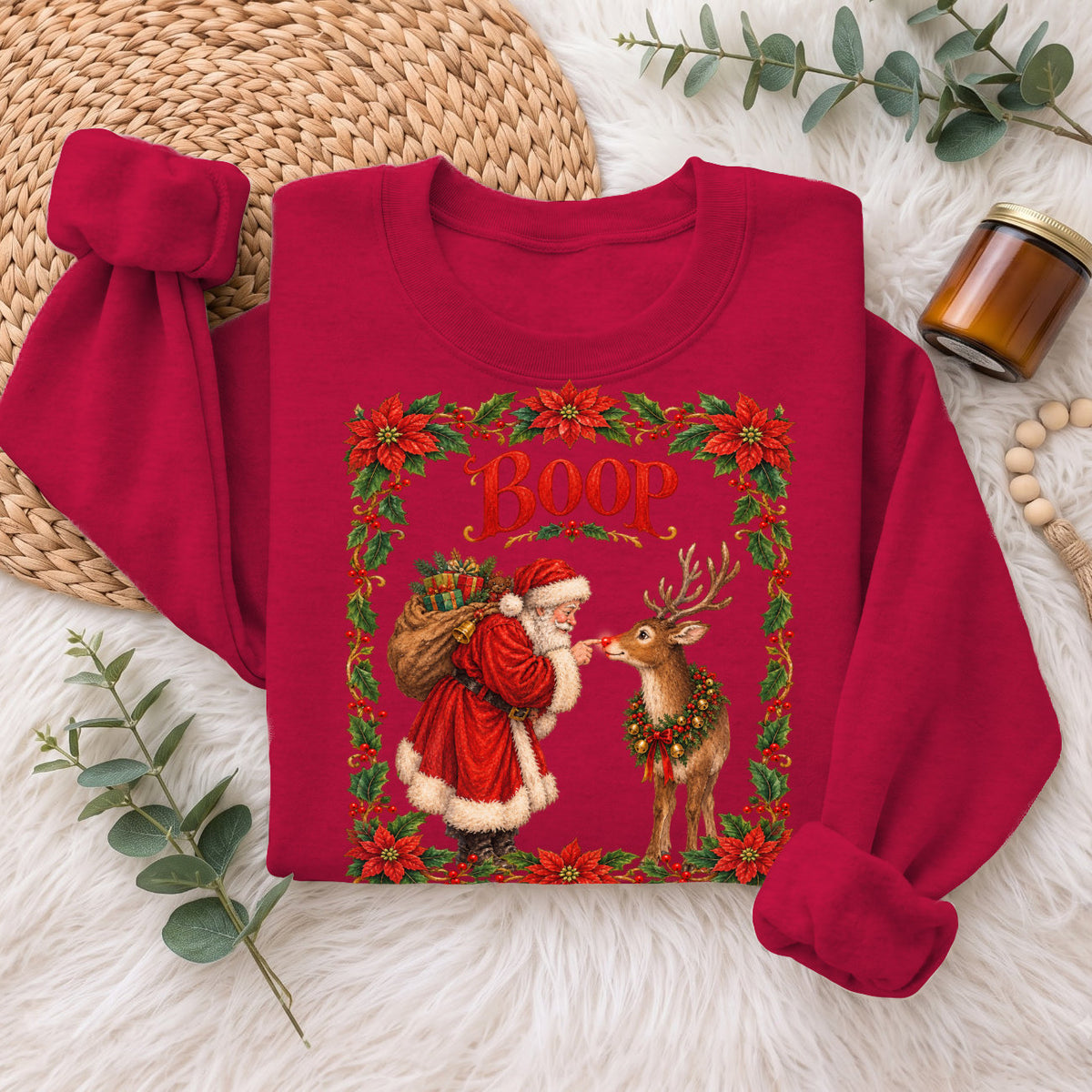 Santa Boop Reindeer Christmas Sweatshirt, Xmas Holiday Sweatshirt