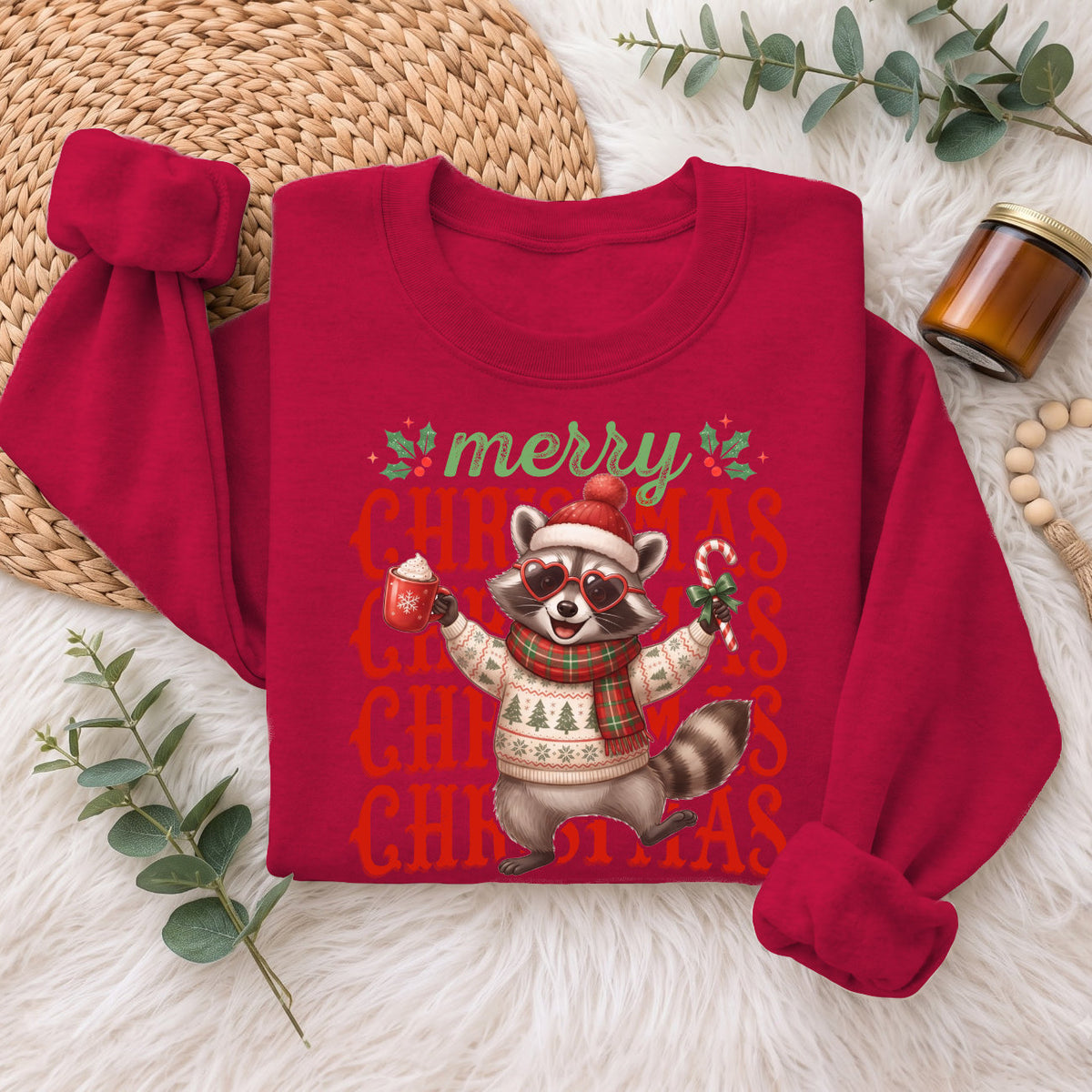 Merry Christmas Raccoon Sweatshirt, Cute Winter Holiday Shirt