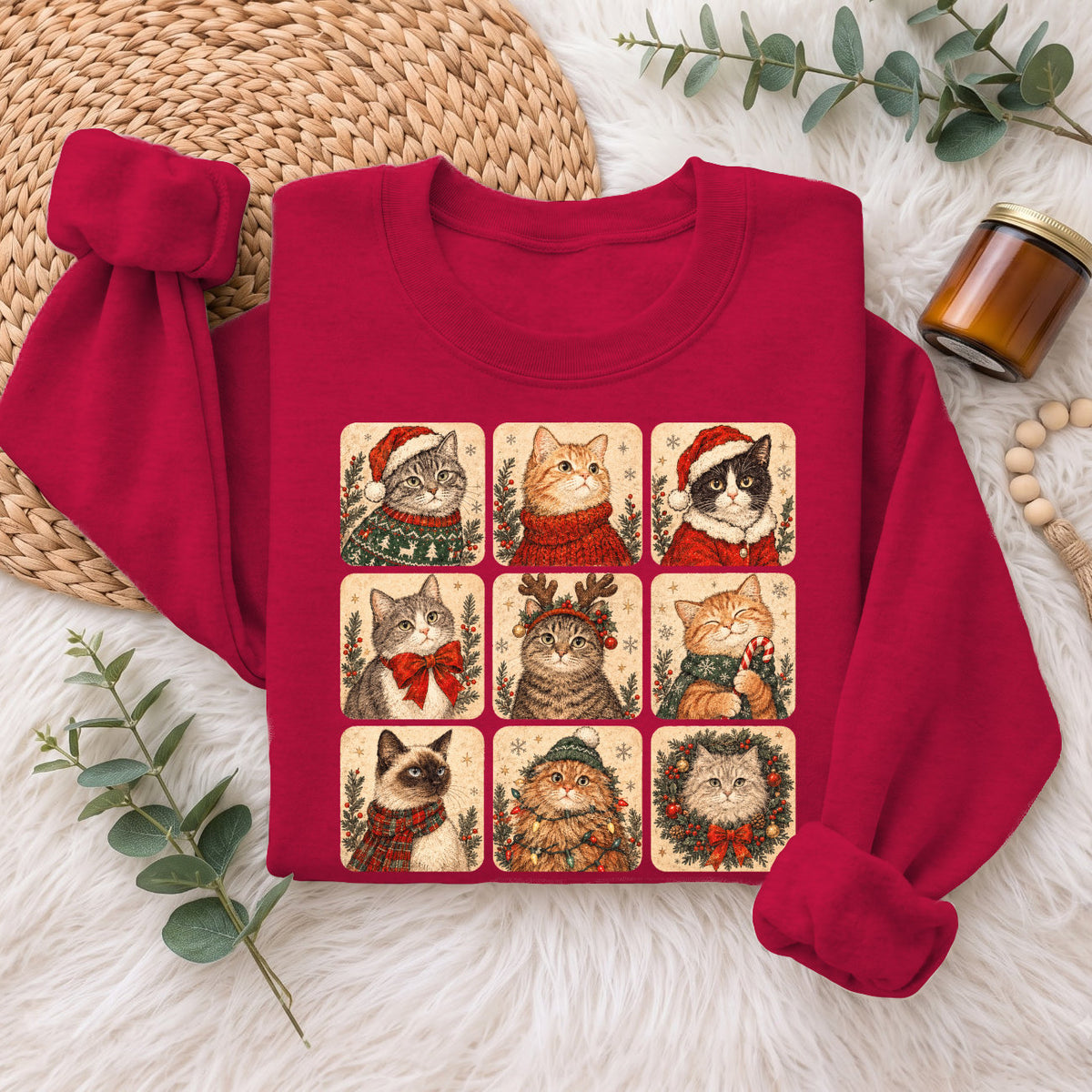 Christmas Cats Sweatshirt, Cute Kitty Holiday Sweater, Xmas Gift