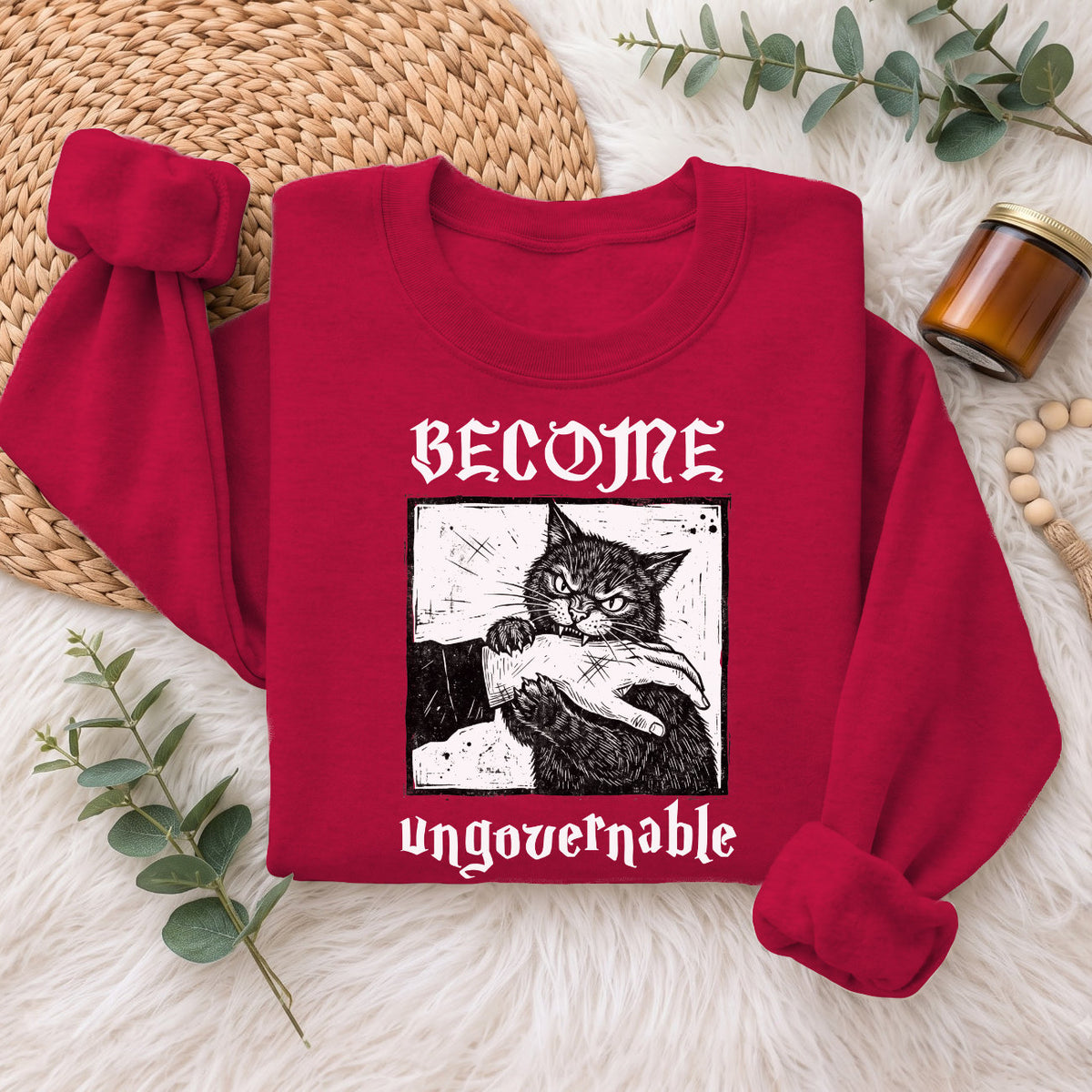 Become Ungovernable Cat Sweatshirt, Funny Cat Biting Hand Sweater