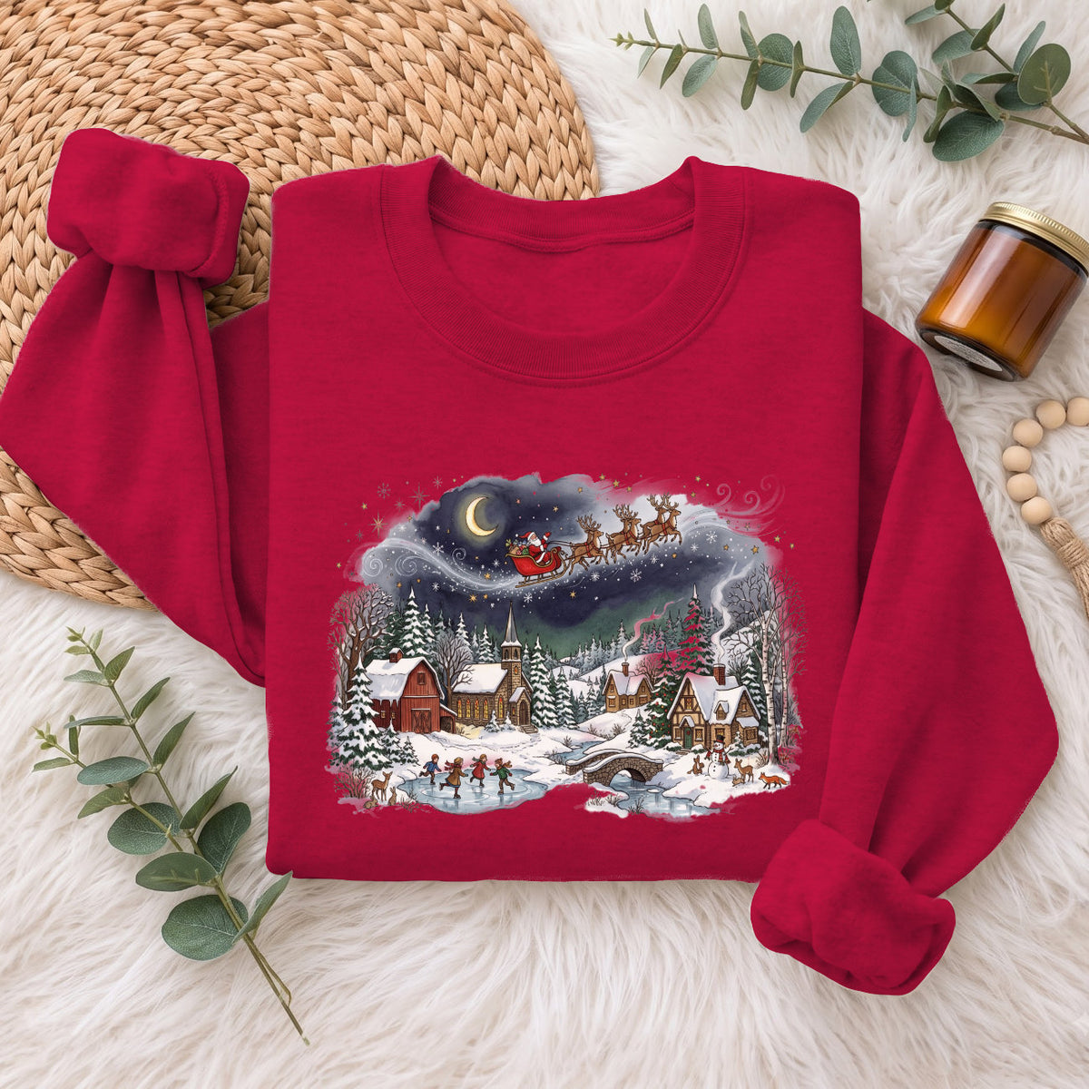 Santa Sleigh Winter Village Christmas Sweatshirt, Holiday Top