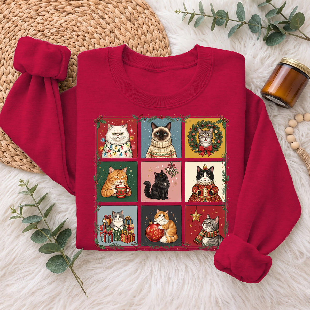 Christmas Cats Sweatshirt, Cute Kitty Holiday Sweater, Xmas Gift
