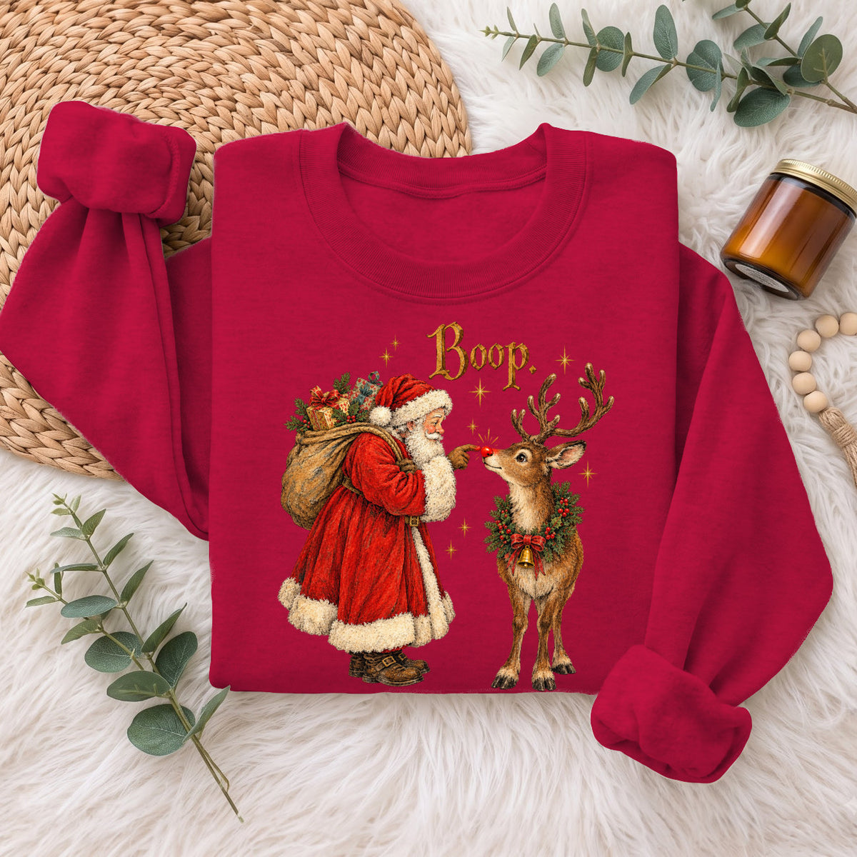 Santa Boop Reindeer Christmas Sweatshirt, Cute Xmas Holiday Top