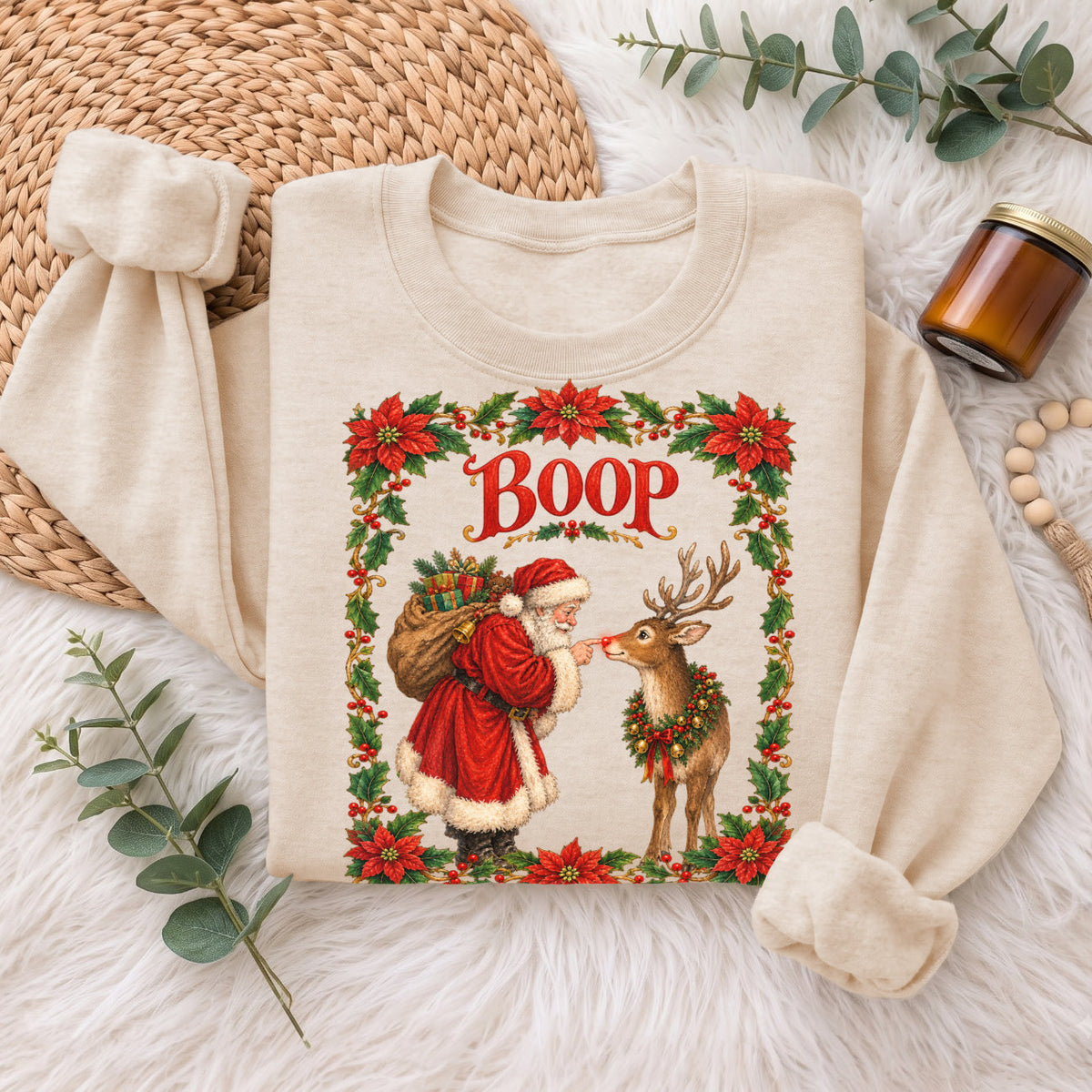 Santa Boop Reindeer Christmas Sweatshirt, Xmas Holiday Sweatshirt