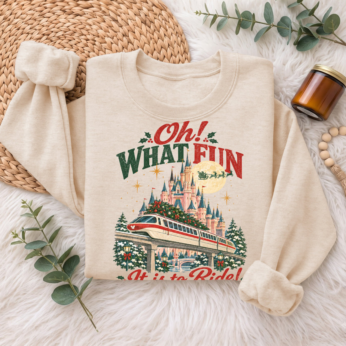 Oh What Fun Christmas Monorail Castle Sweatshirt, Holiday Top