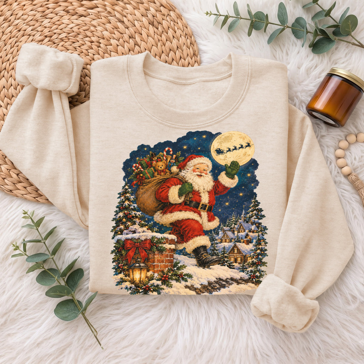 Vintage Santa Christmas Sweatshirt, Xmas Holiday Gift Sweatshirt