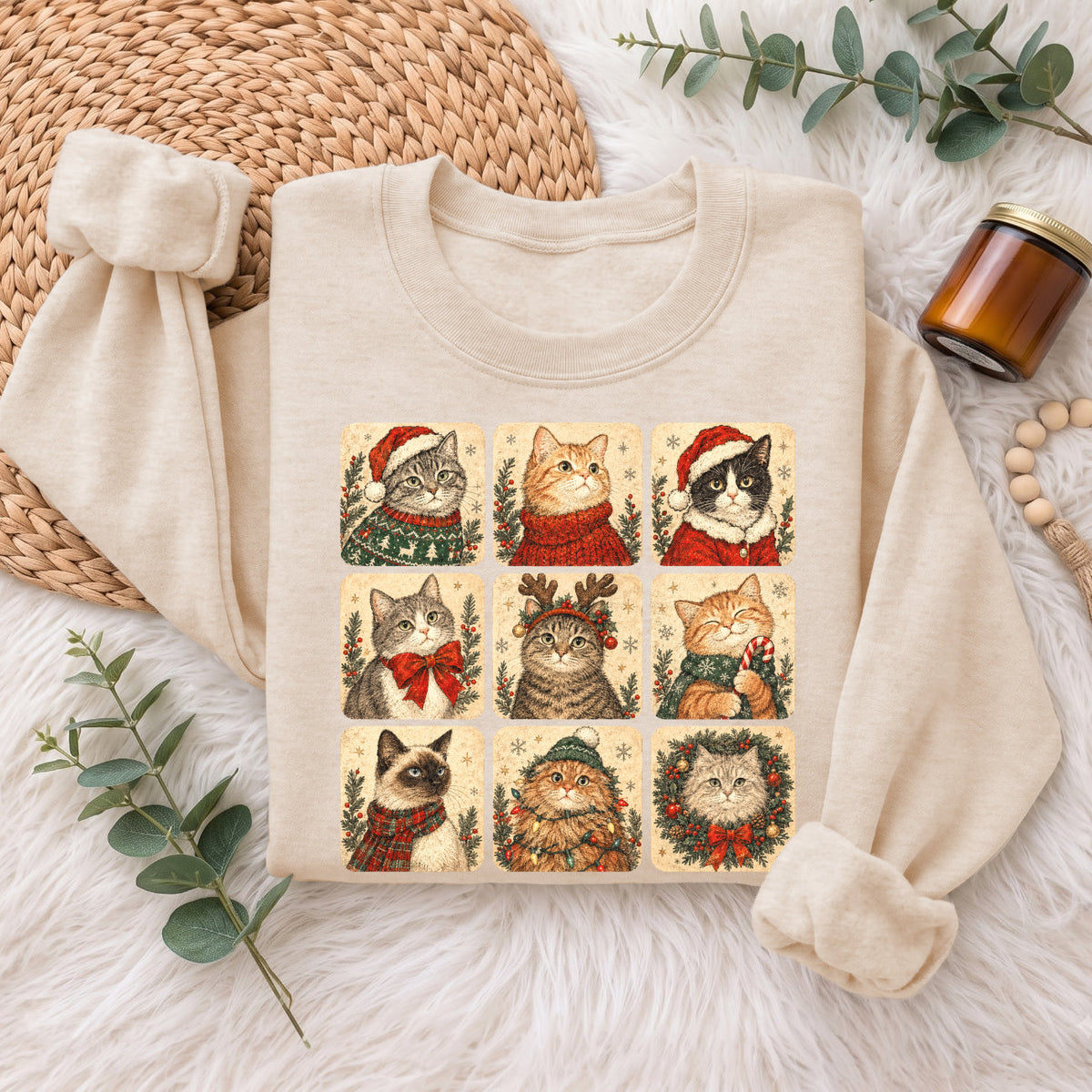 Christmas Cats Sweatshirt, Cute Kitty Holiday Sweater, Xmas Gift
