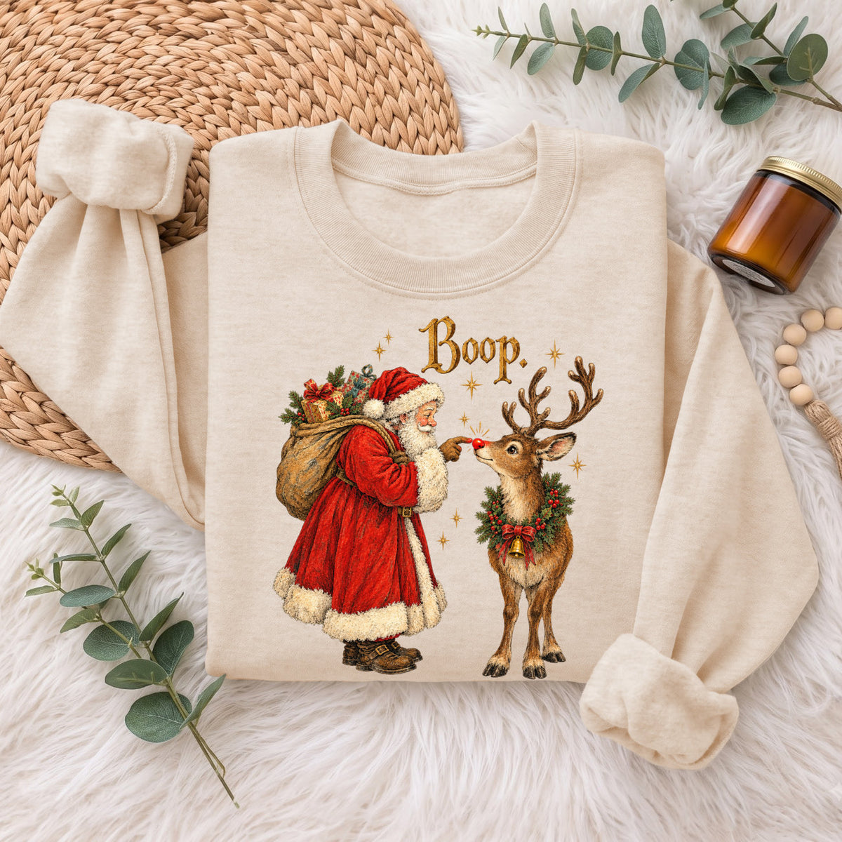 Santa Boop Reindeer Christmas Sweatshirt, Cute Xmas Holiday Top