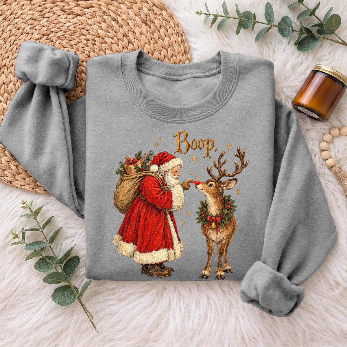 Santa Boop Reindeer Christmas Sweatshirt, Cute Xmas Holiday Top